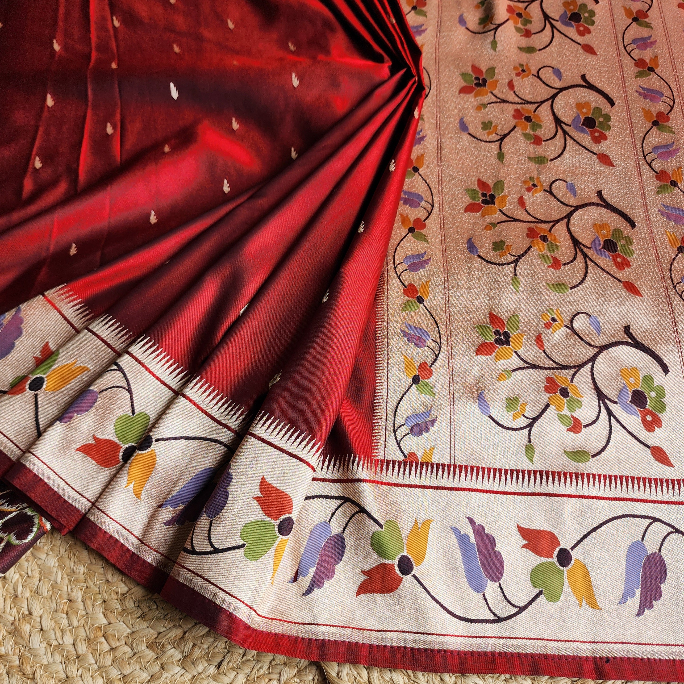 Raahi - Maroon Paithani Silk Saree with Stitched Blouse