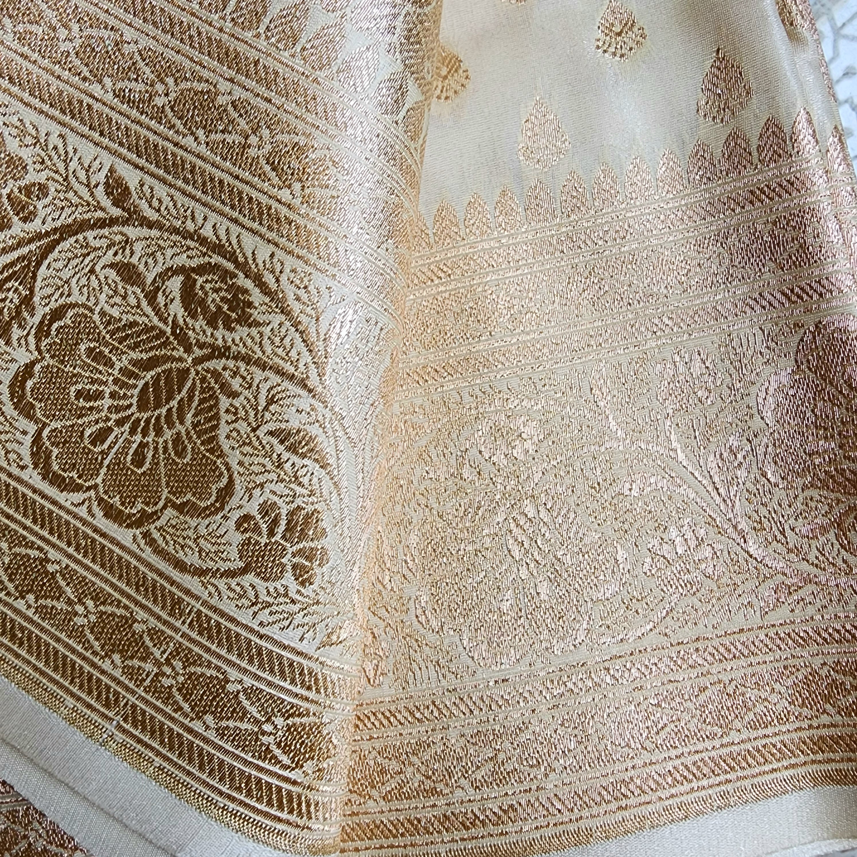 Rich White Banarasi Silk Saree with Gold Zari Weaving