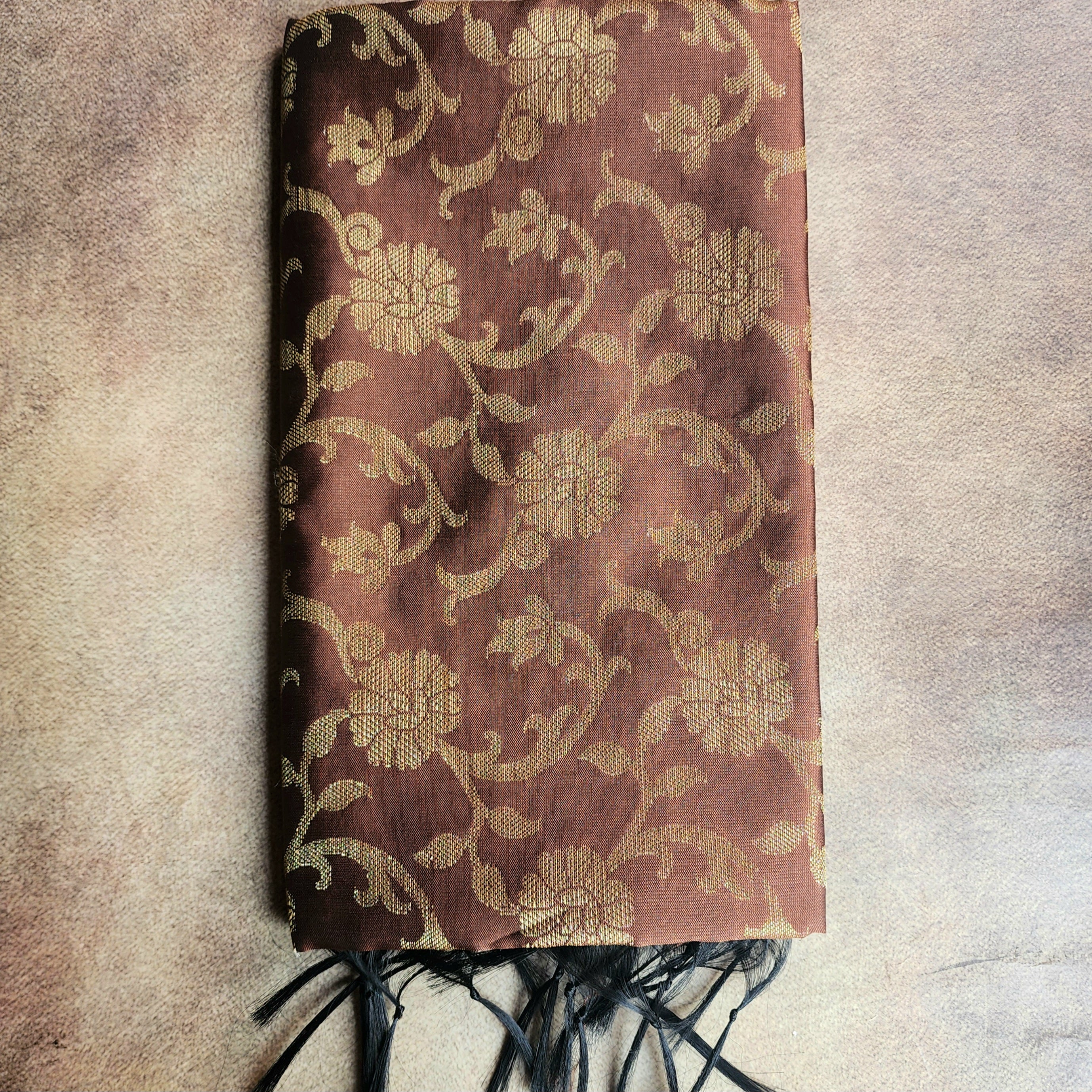 Copper Brown Banarasi Tapetta Silk Dupatta with Gold Floral Weave