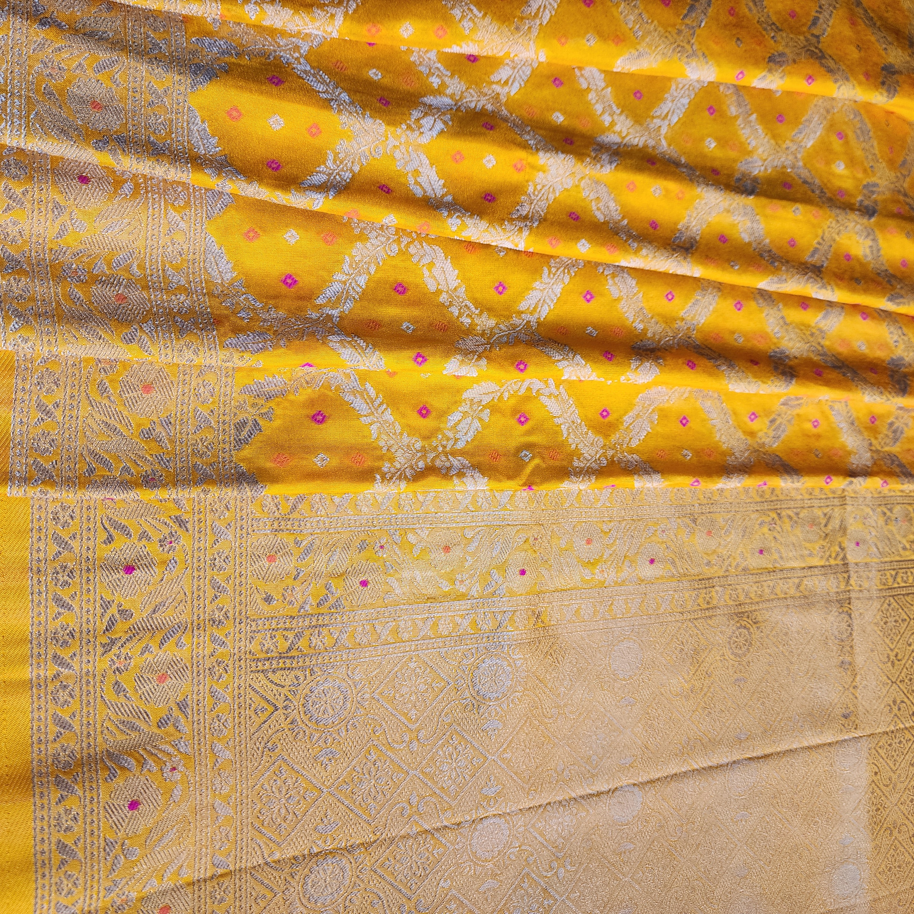 Mustard Yellow Bandhani Dupatta with Traditional Jaal
