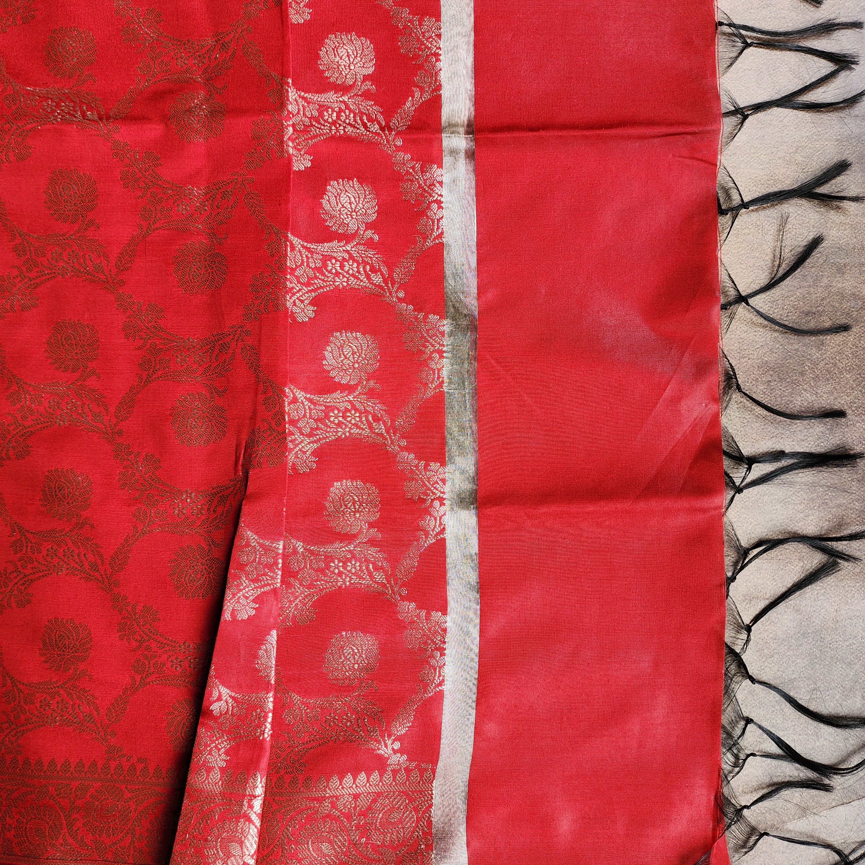 Classic Red Semi Silk Zari Dupatta