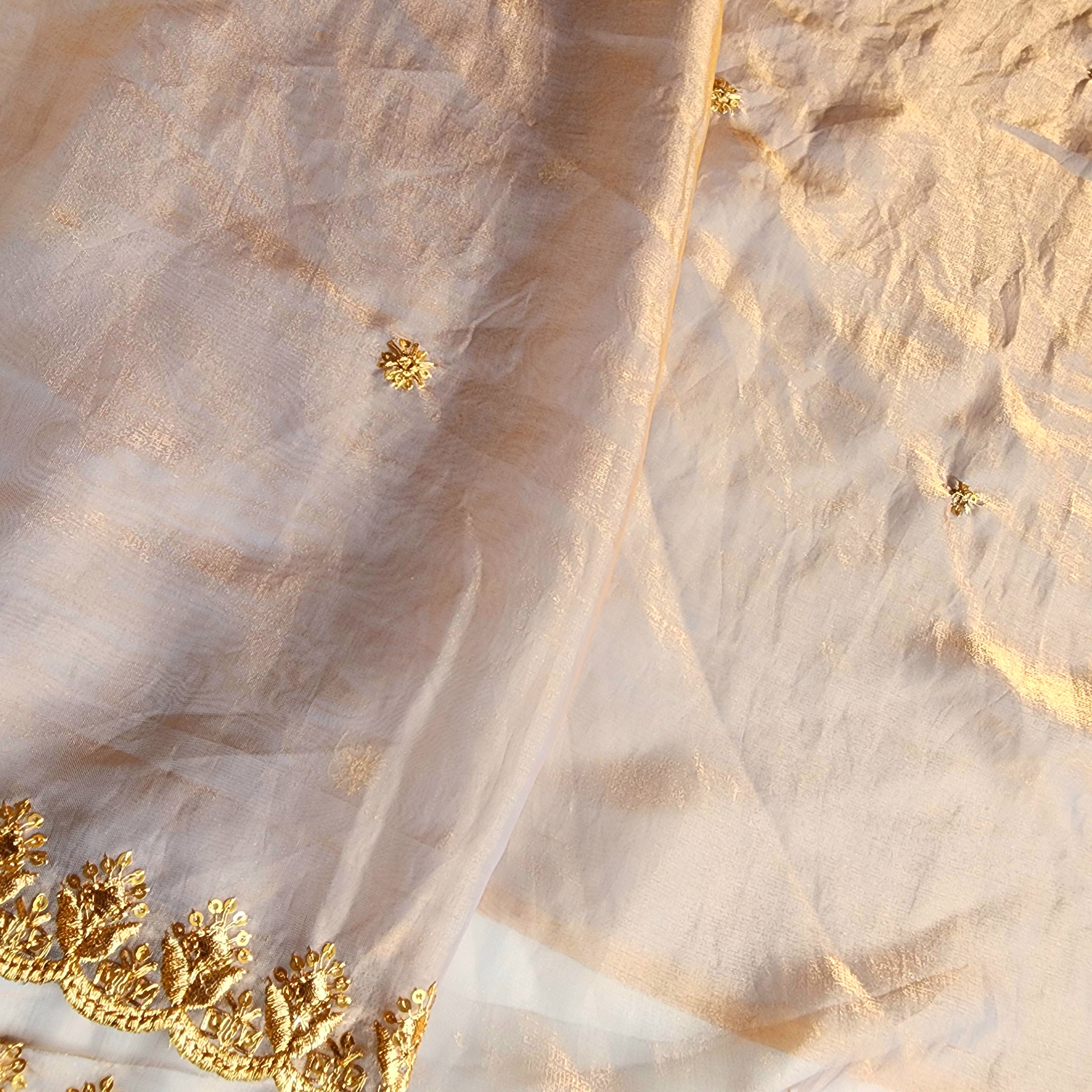 Smoky Taupe Gold Designer Tissue Silk Saree