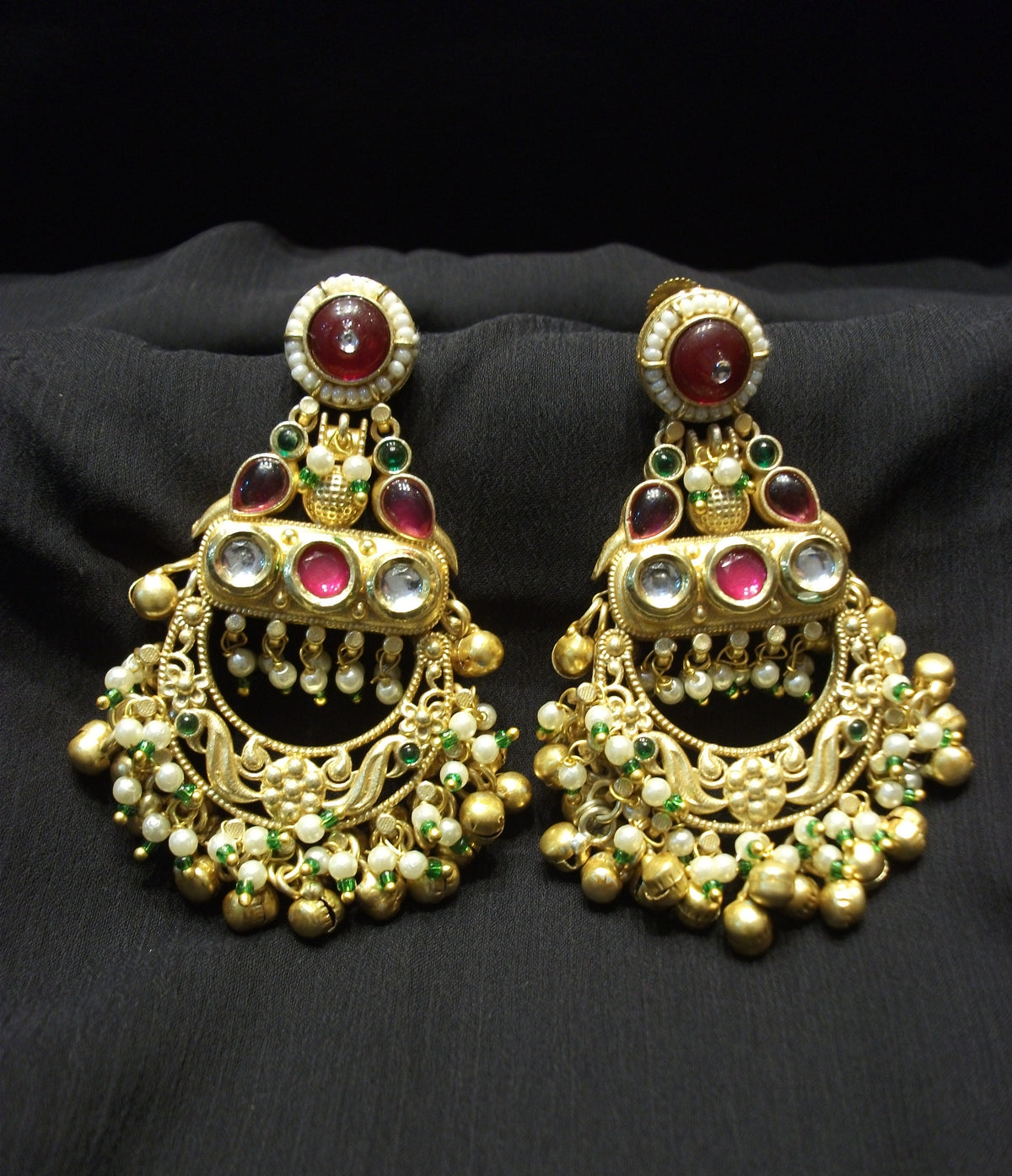 Royal Ornate Red Cabochon and Green Earrings