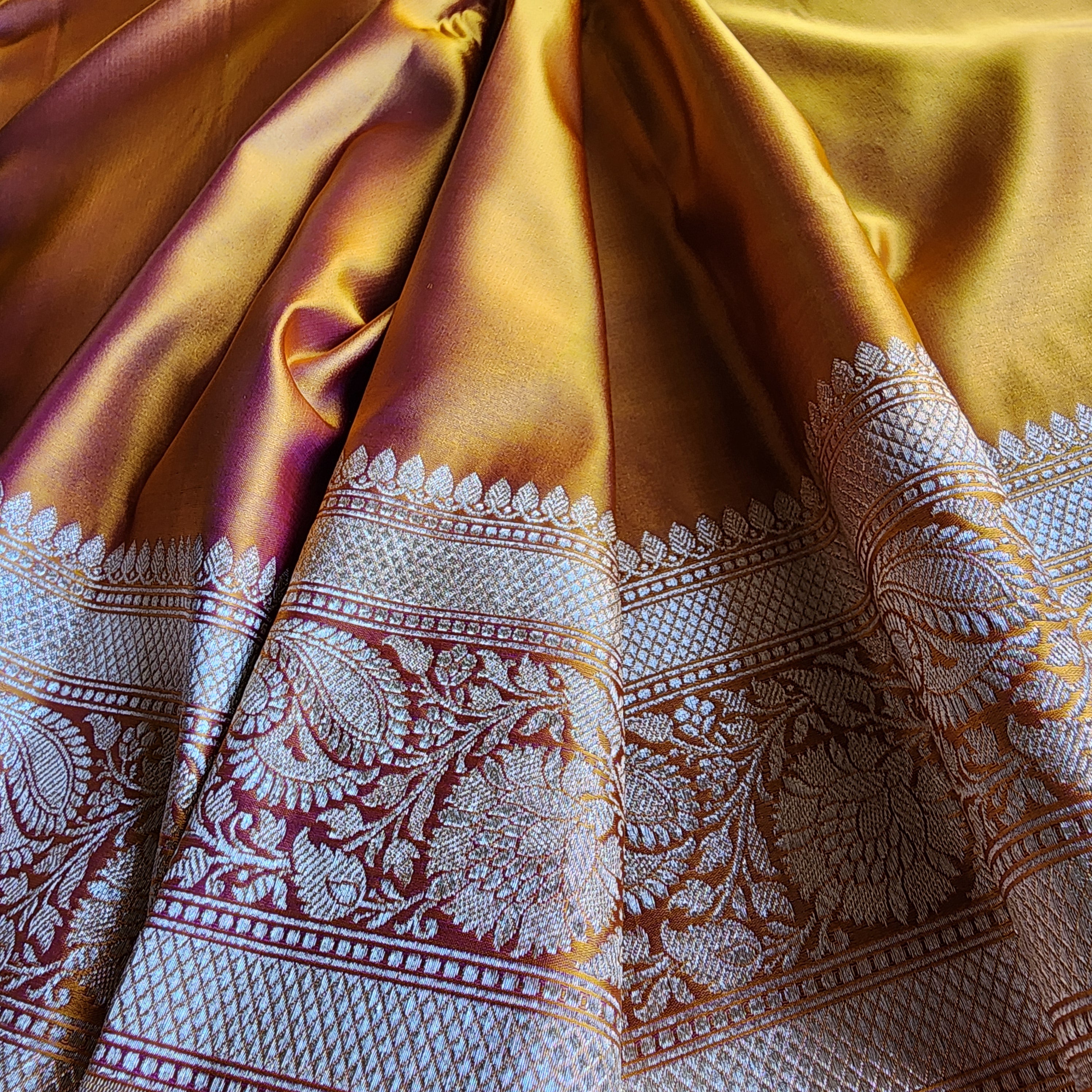 Rich Mustard Yellow Pure Banarasi Katan Silk Saree with light Gold Zari Weaving