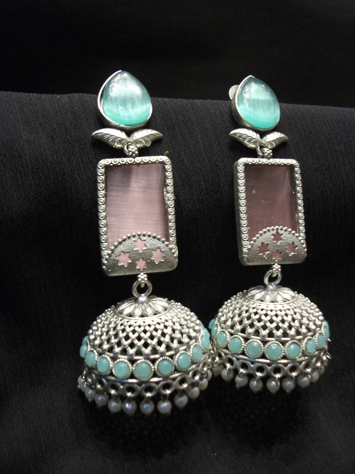 Teardrop Aqua and Blush Pink Long Earrings