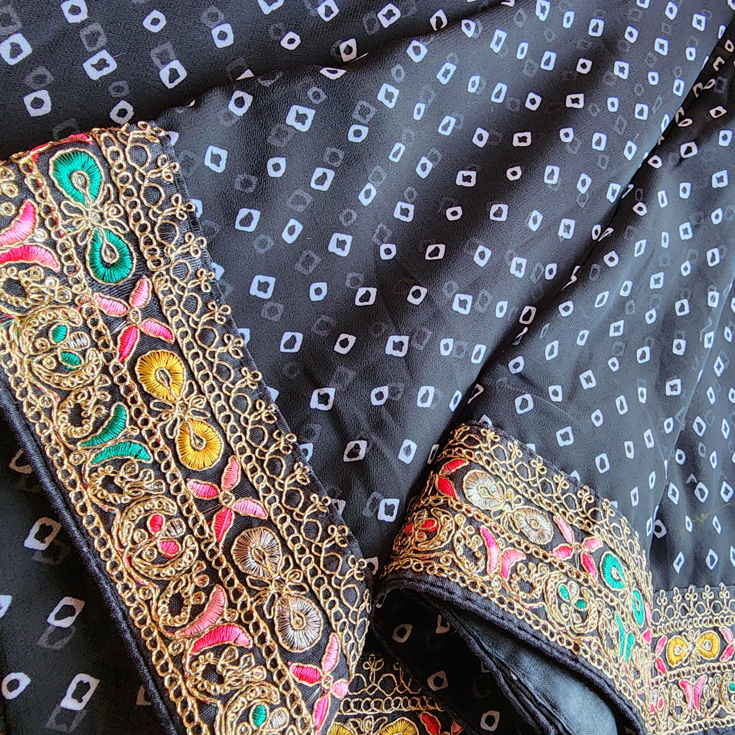 Embroidered Bandhani Designer Saree in Black