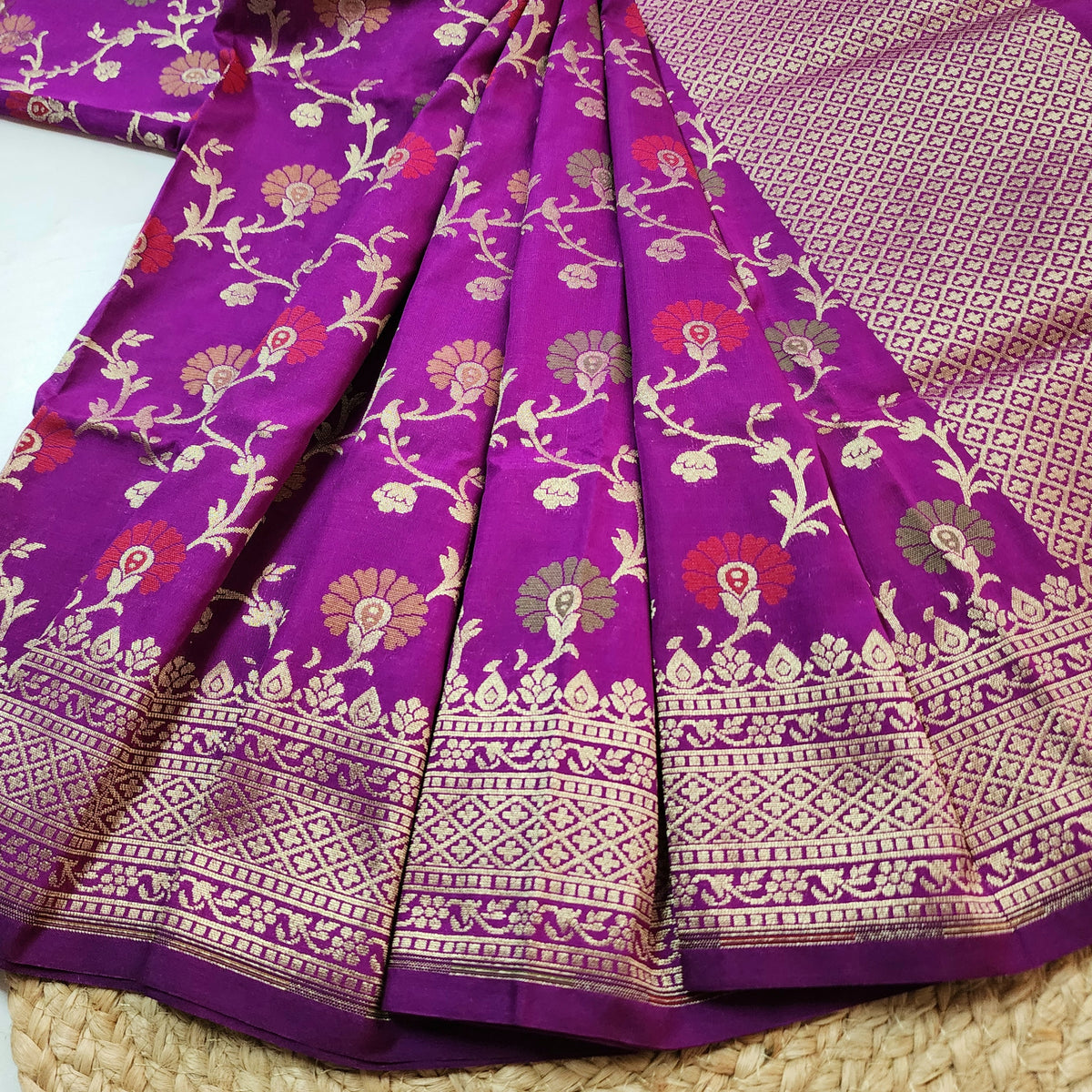 Banarasi Silk Floral Jaal Dupatta - Violet Purple