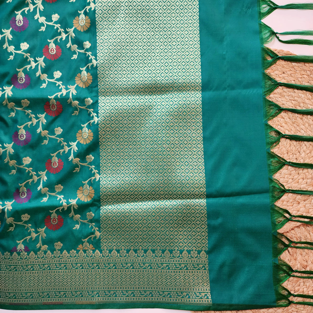 Banarasi Silk Floral Jaal Dupatta - Deep Teal