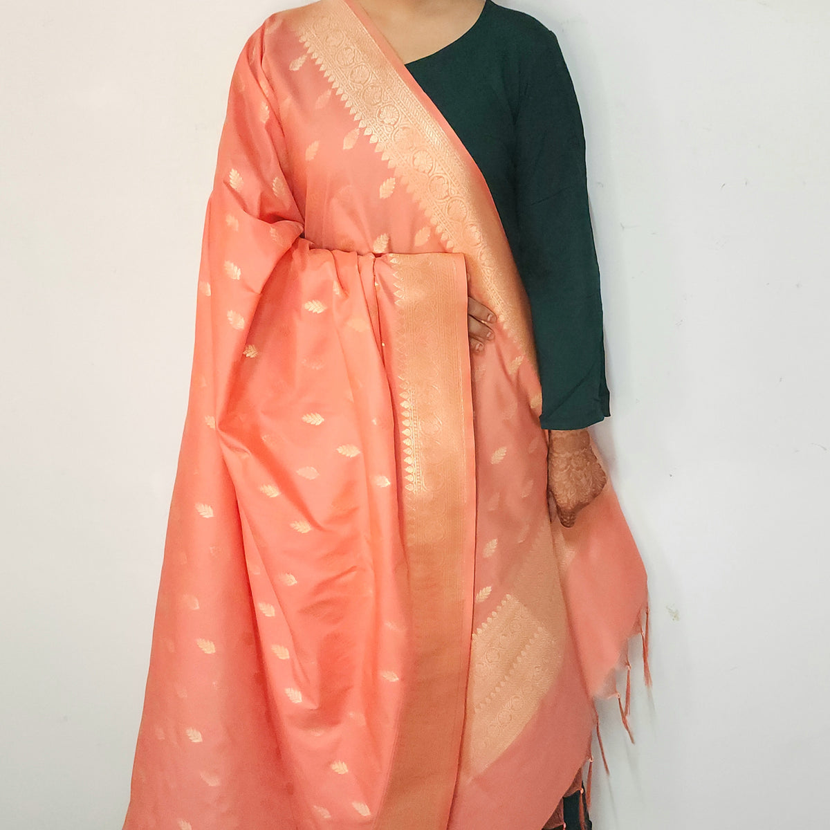 Peach Banarasi Tapetta Silk Leaf Weave Dupatta