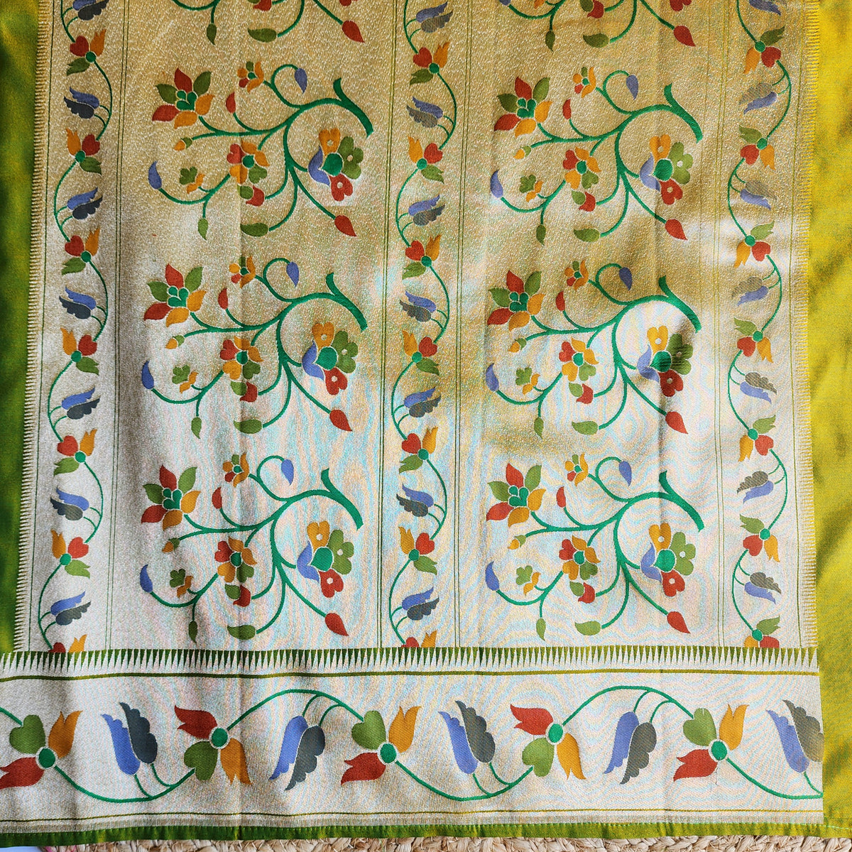 Raahi - Popati Green Paithani Silk Saree with Stitched Blouse