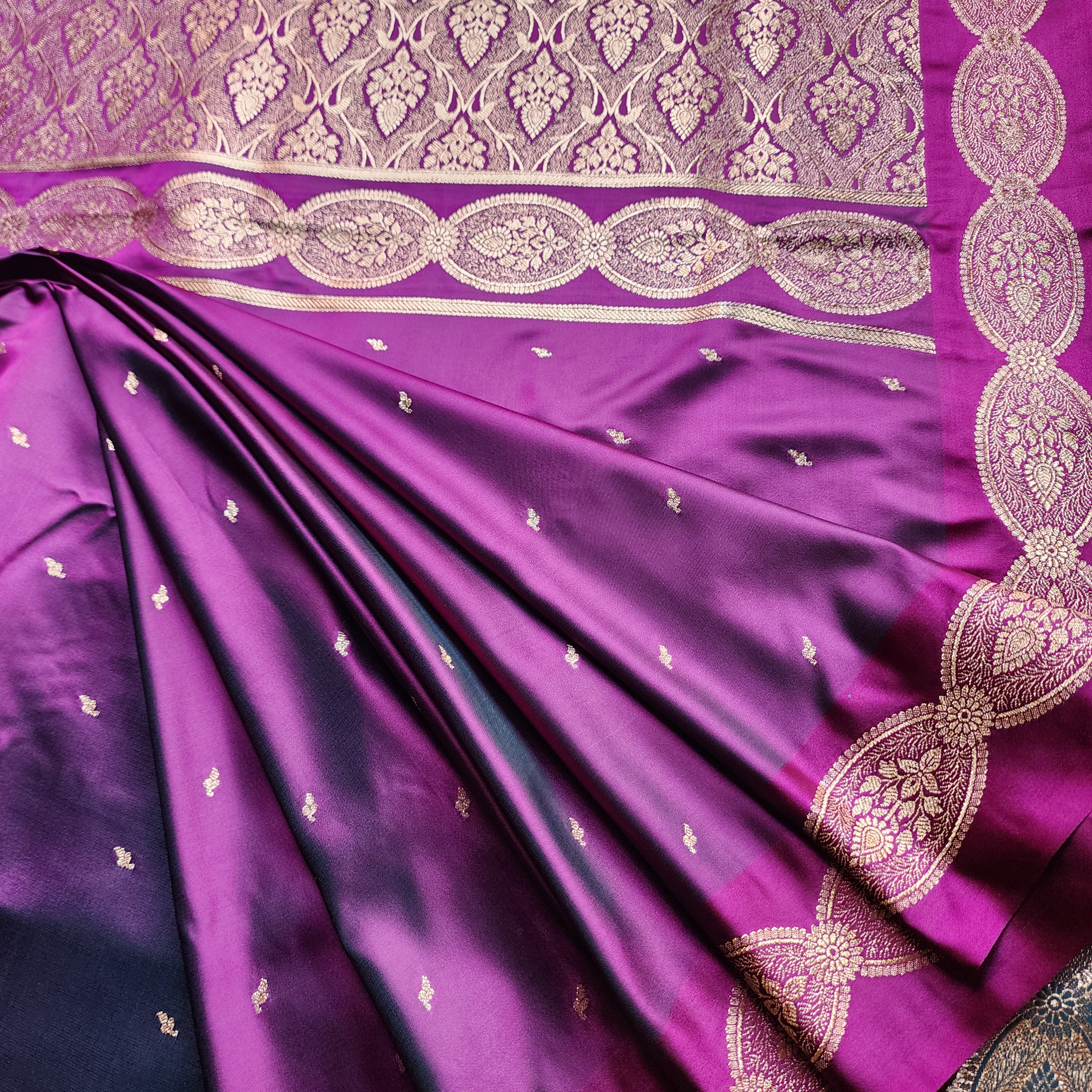 Rich Purple Pure Banarasi Katan Silk Saree with Gold Zari Weaving