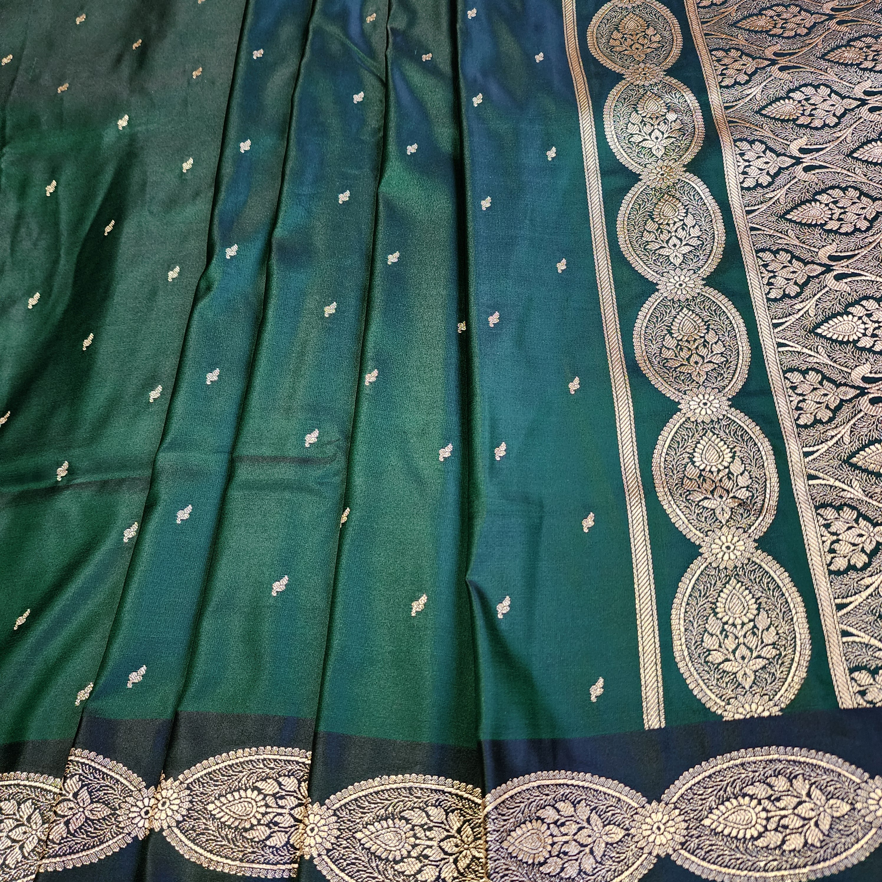 Bottle Green Banarasi Katan Silk Saree with Gold Zari Weaving