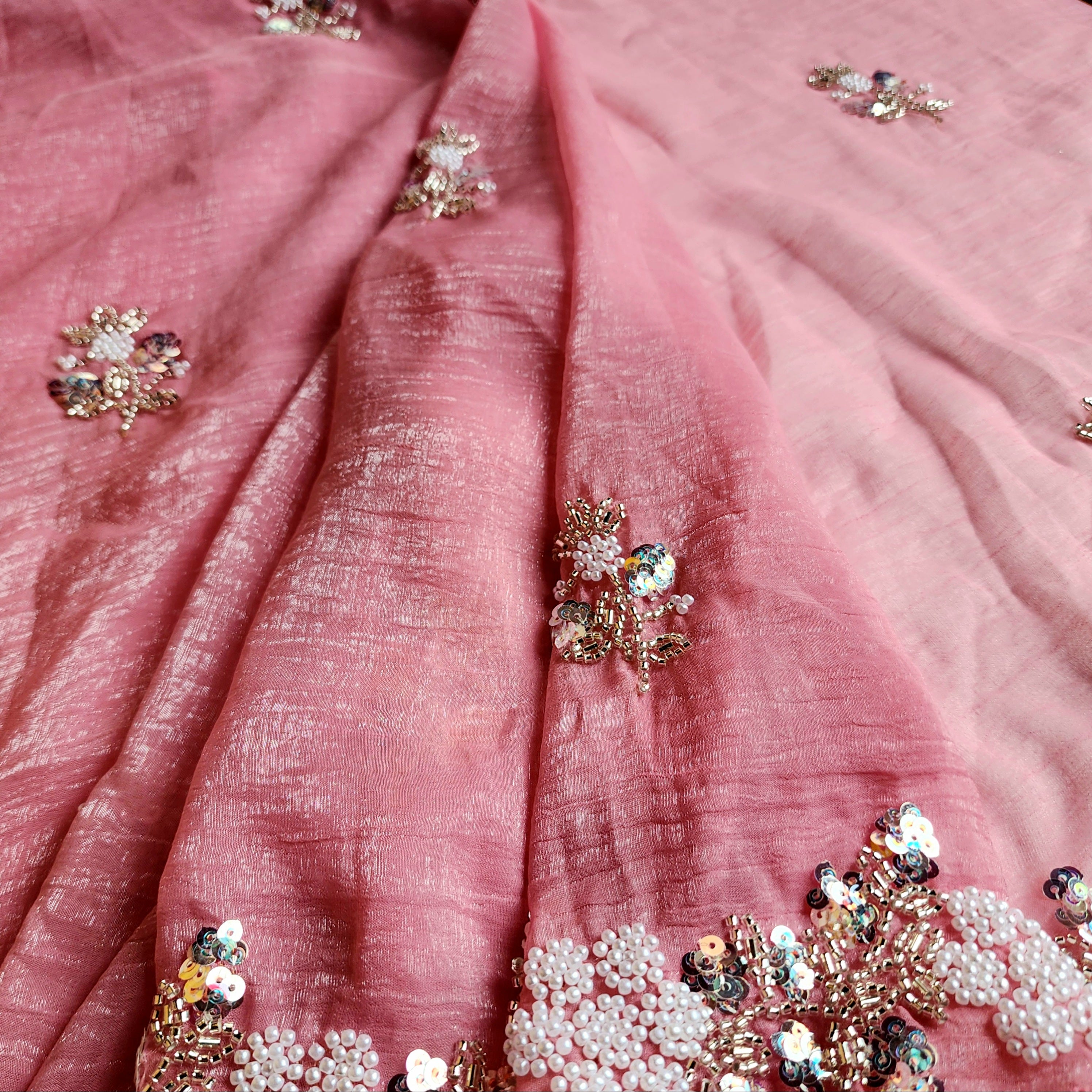 Soft Pink Designer Chiffon Silk Saree
