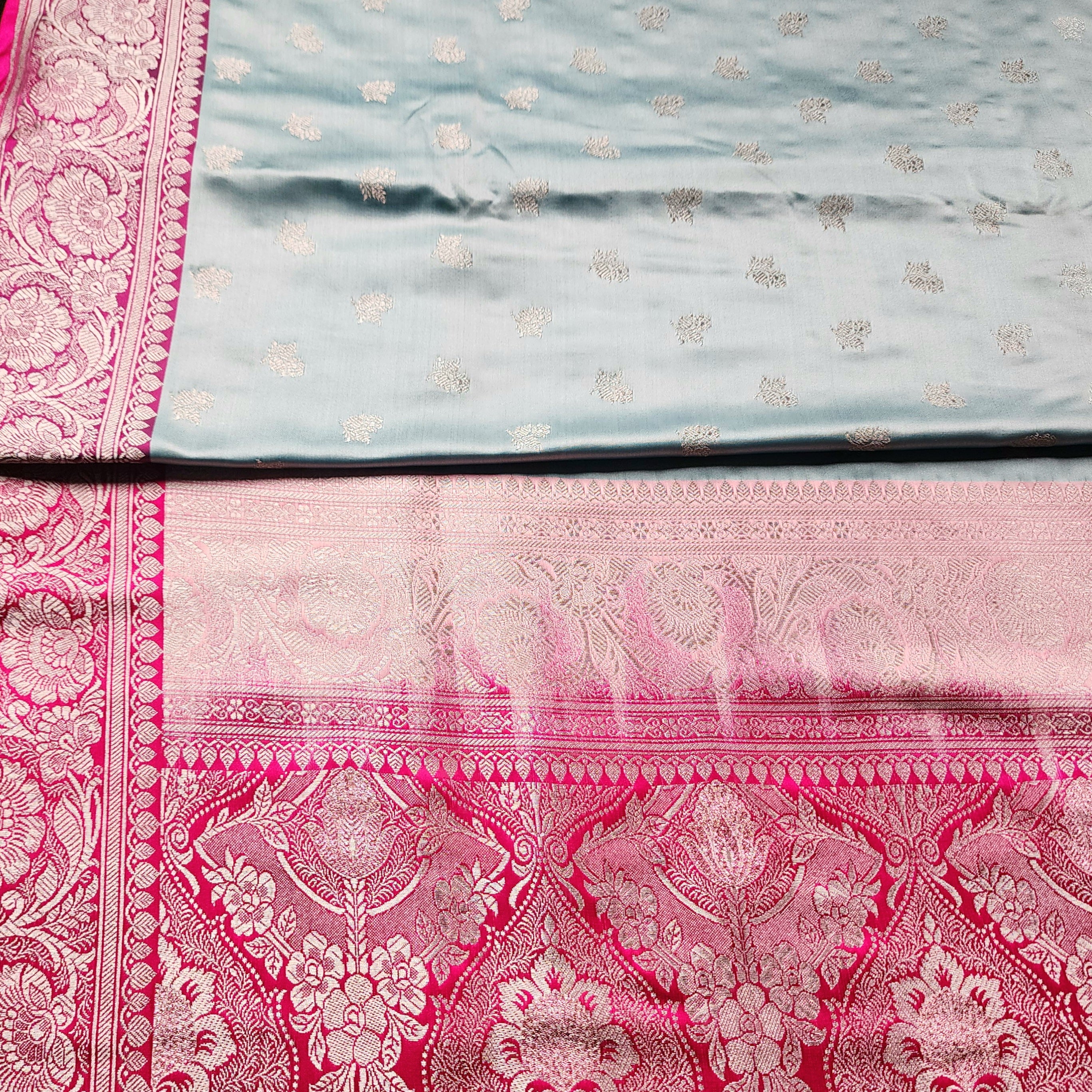 Pastel Aqua Blue Pure Banarasi Katan Silk Saree with light Gold Zari Weaving