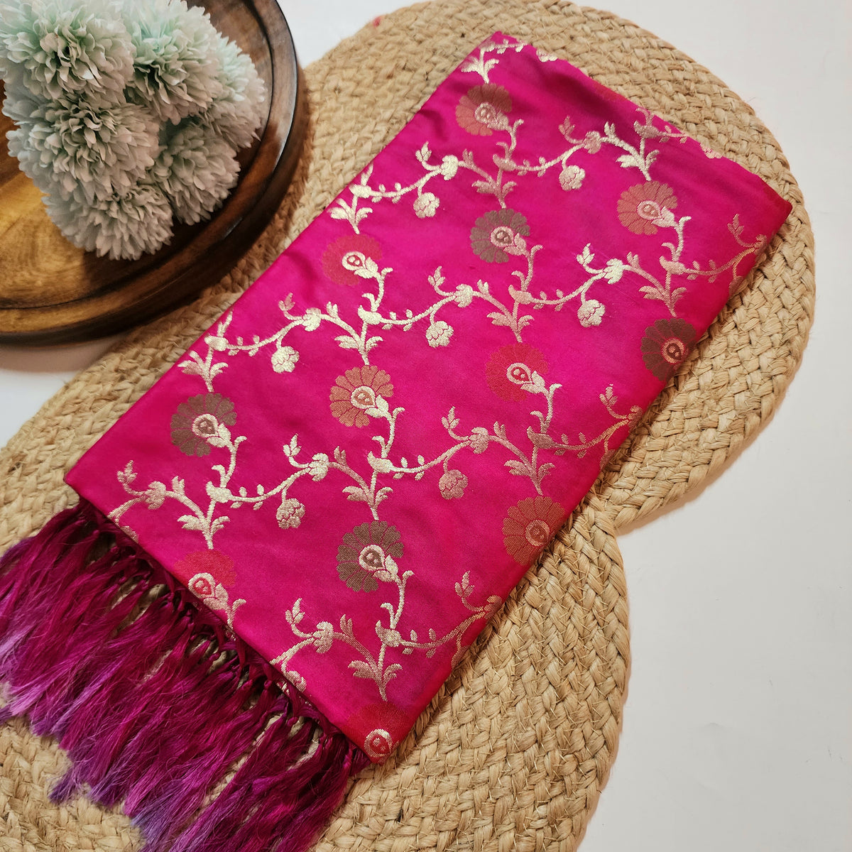 Banarasi Silk Floral Jaal Dupatta - Deep Fuchsia