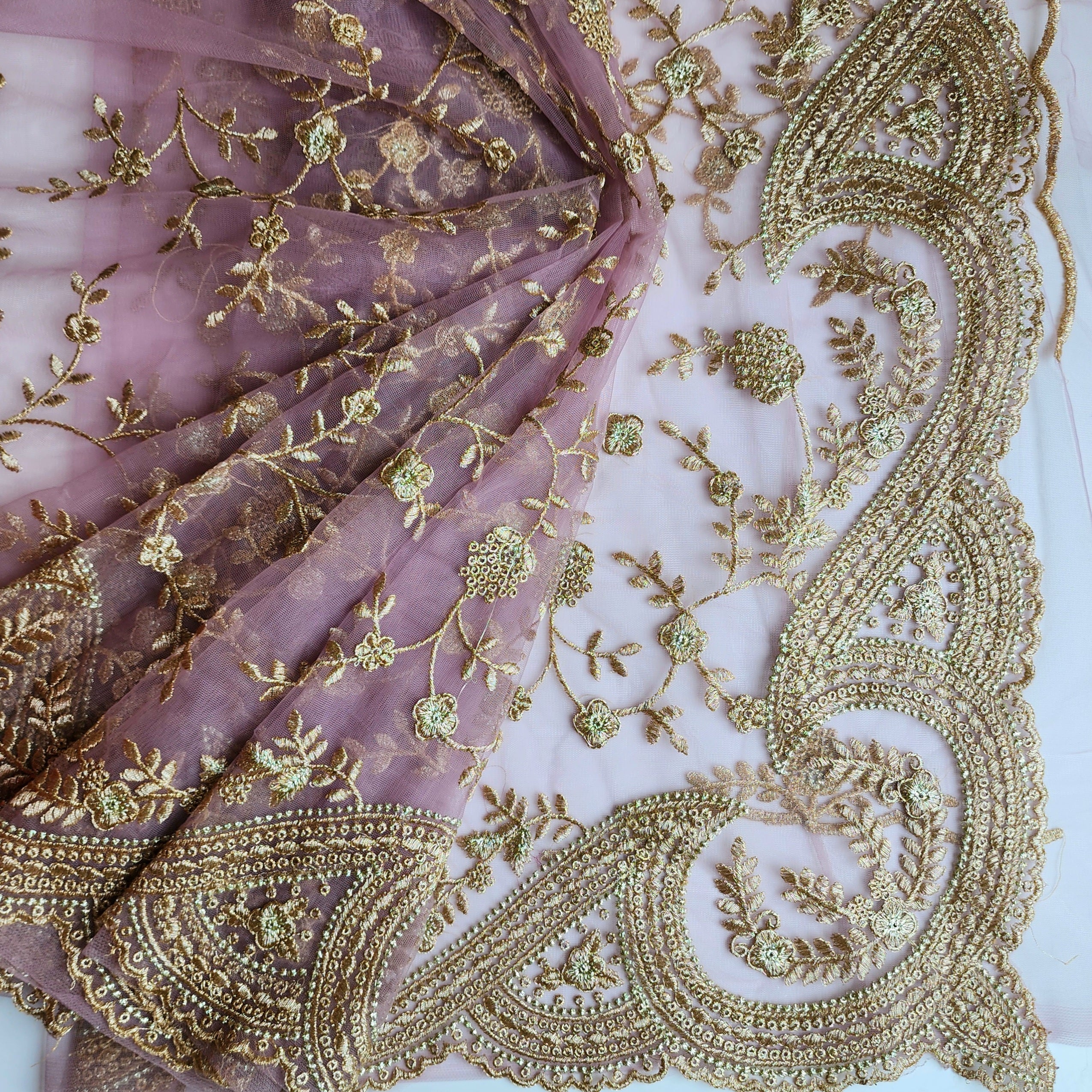 Pink Zardozi Embroidered Embellished Designer Net Saree