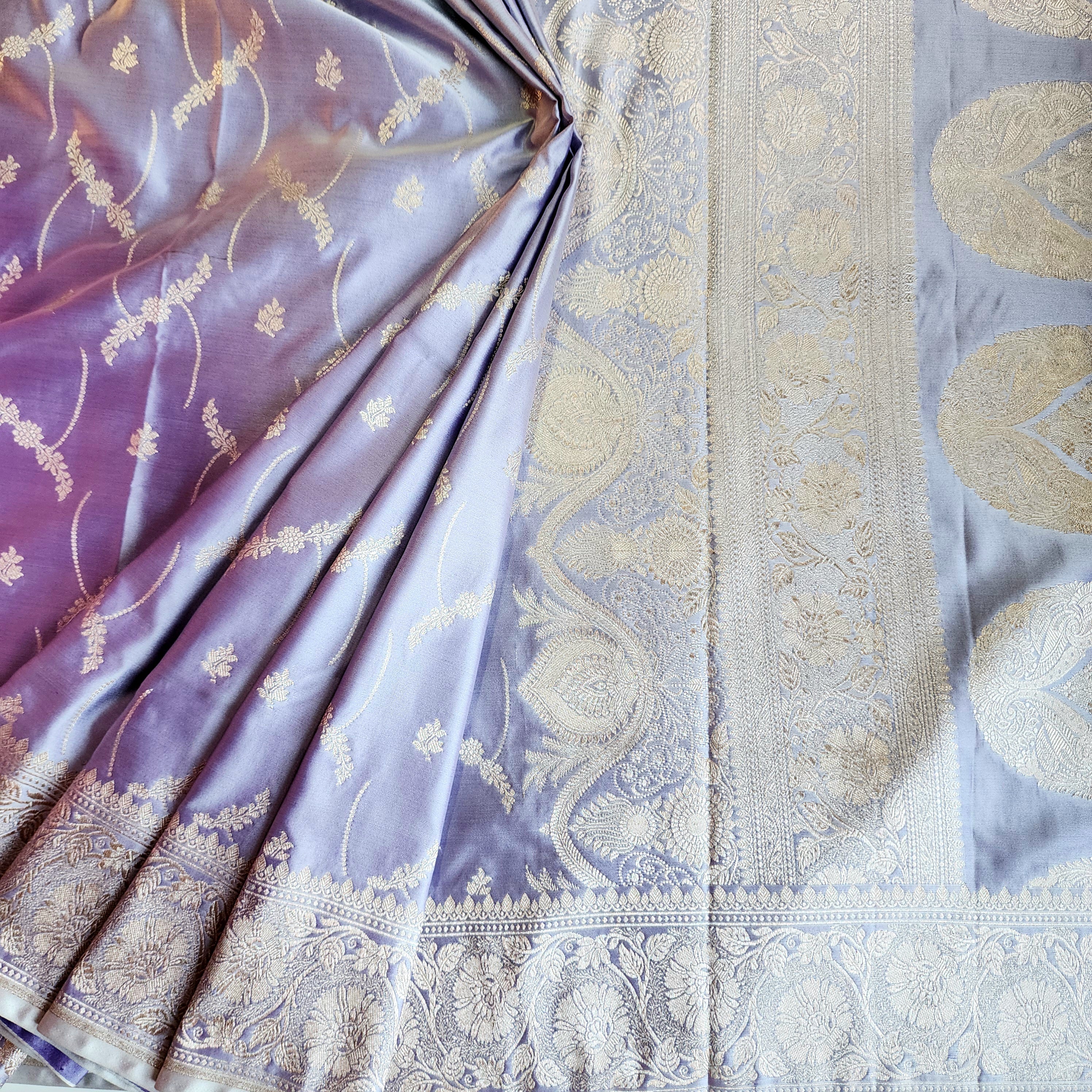 Pastel Lilac Banarasi Katan Silk Saree with Light Gold Zari weaving