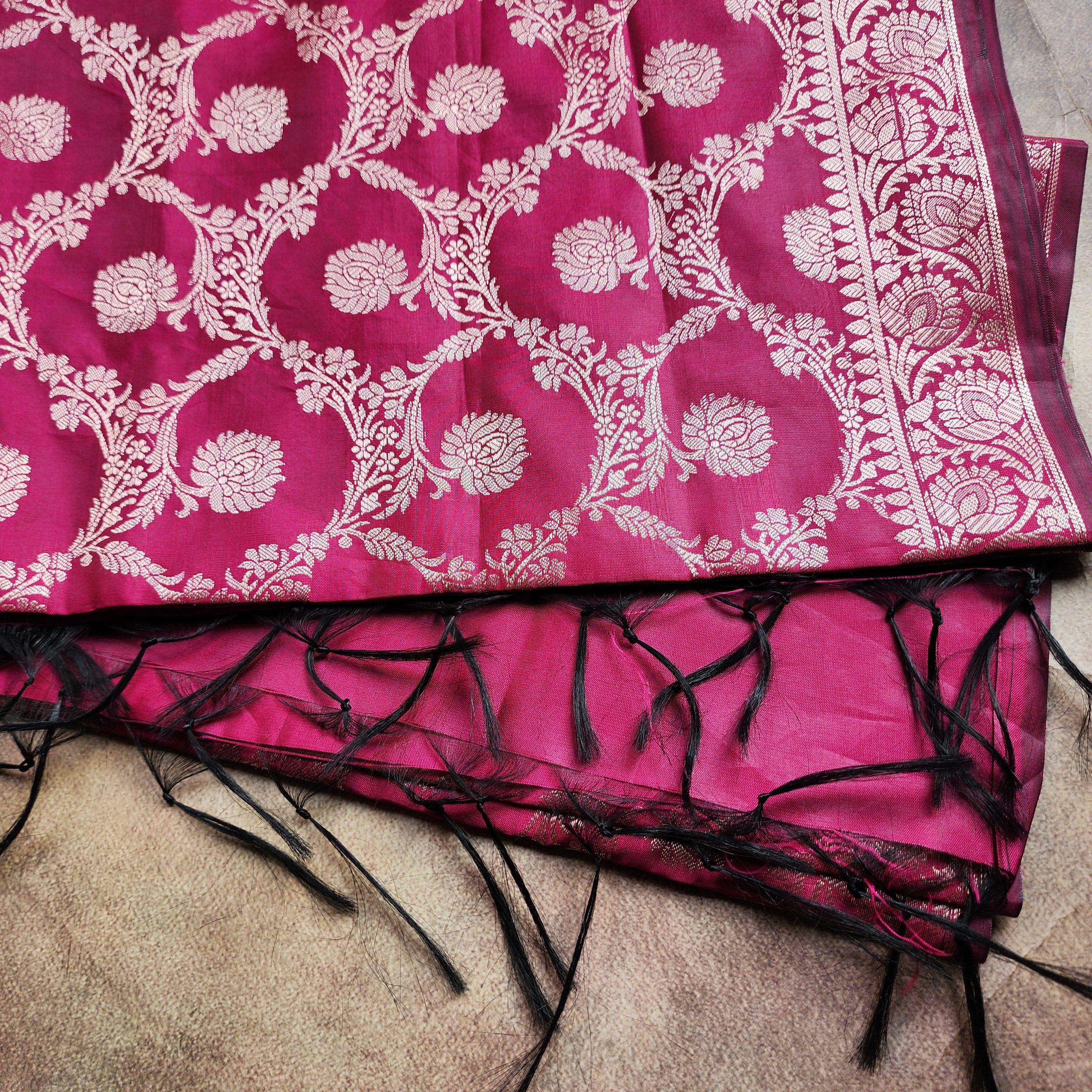 Rani Pink Semi Silk Zari Dupatta
