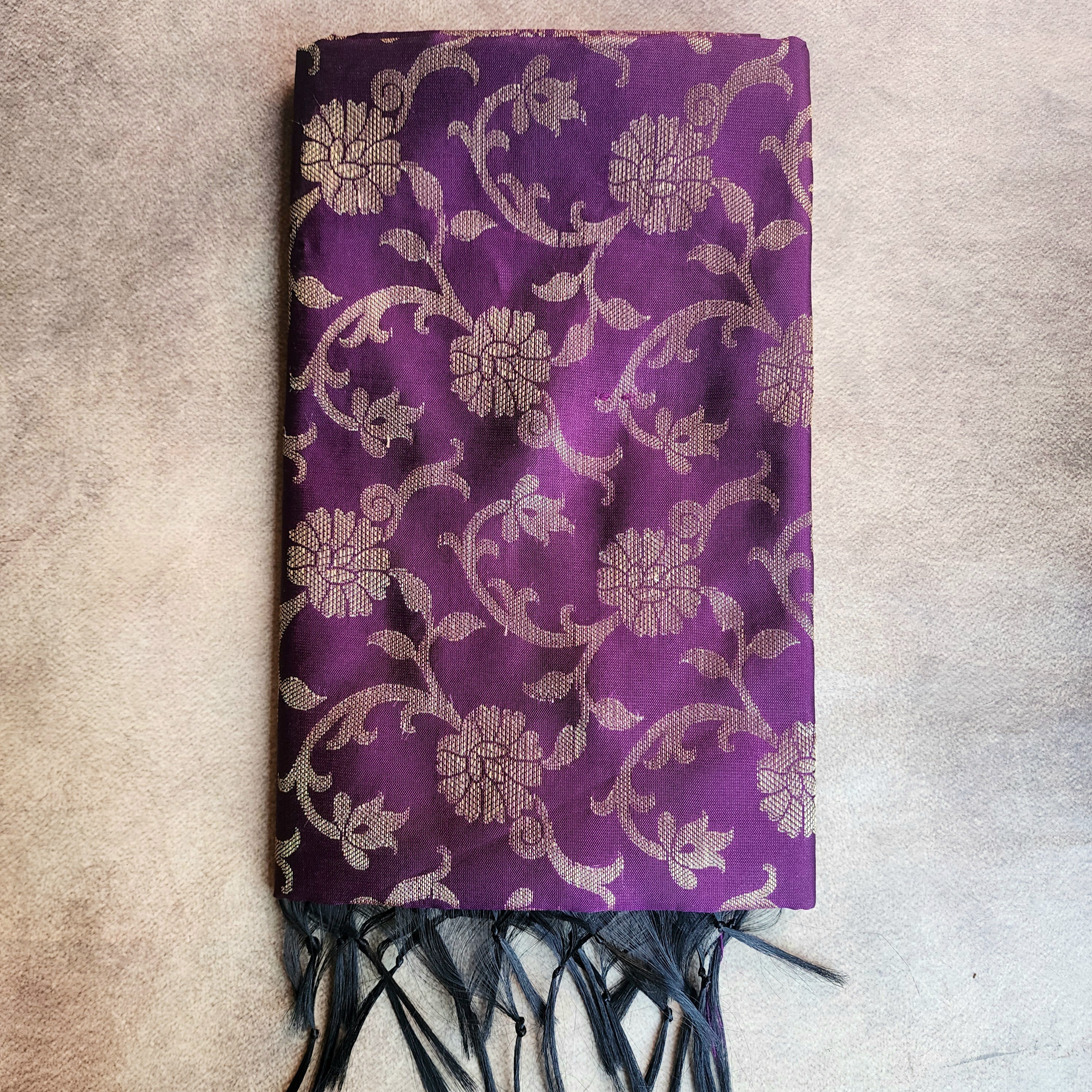 Magenta Purple Banarasi Tapetta Silk Dupatta with Gold Floral Weave