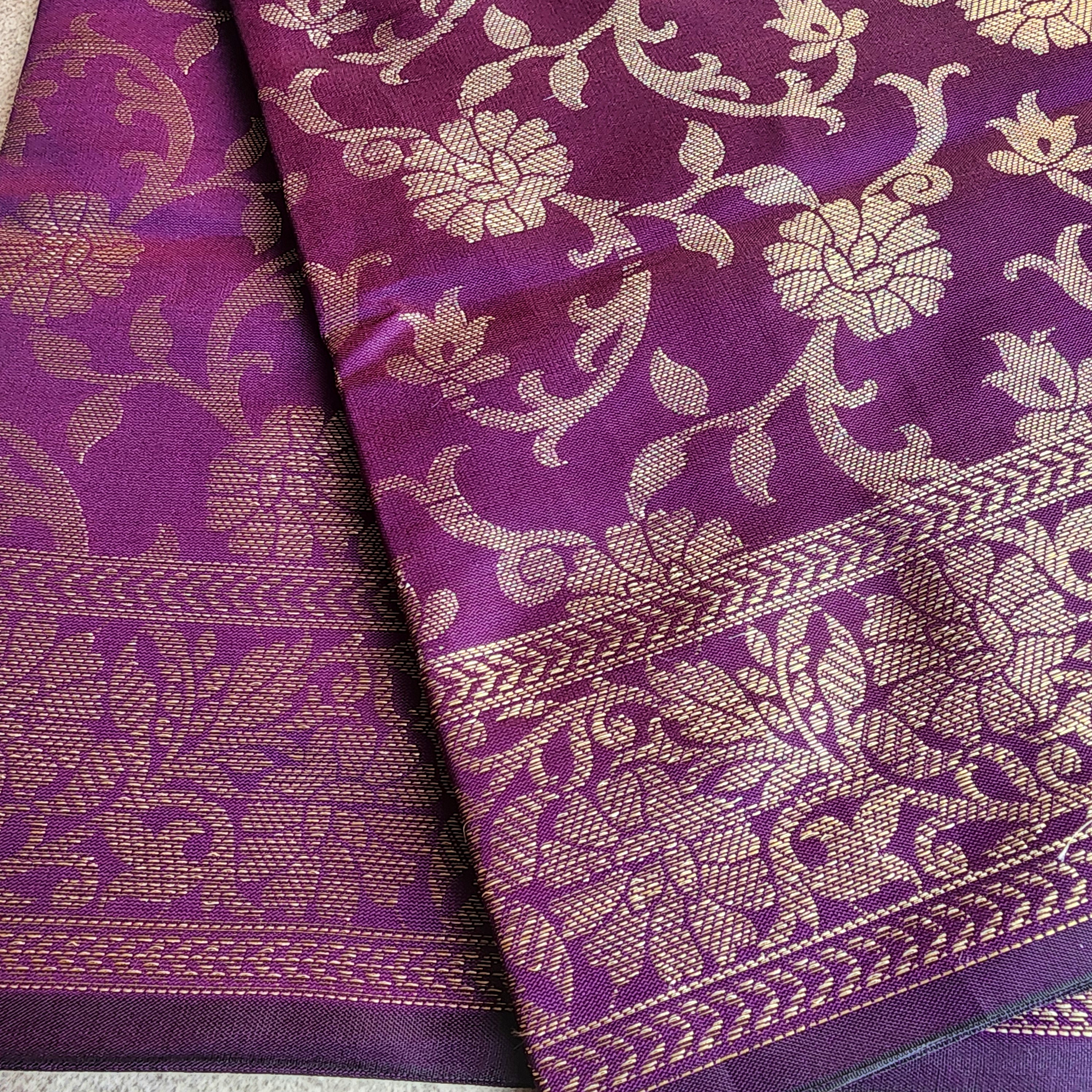 Magenta Purple Banarasi Tapetta Silk Dupatta with Gold Floral Weave