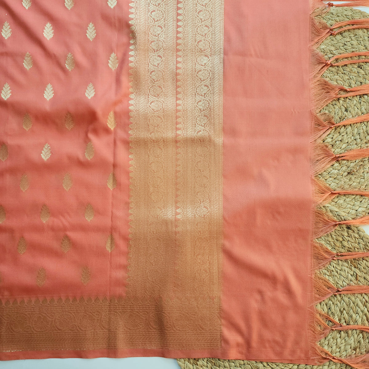 Peach Banarasi Tapetta Silk Leaf Weave Dupatta