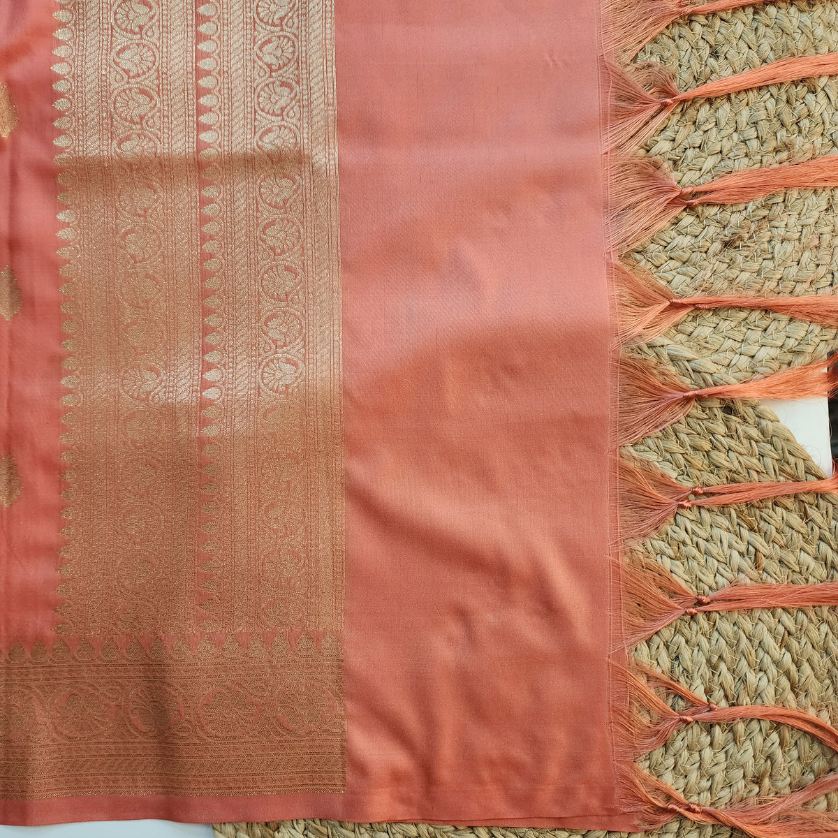 Peach Banarasi Tapetta Silk Leaf Weave Dupatta