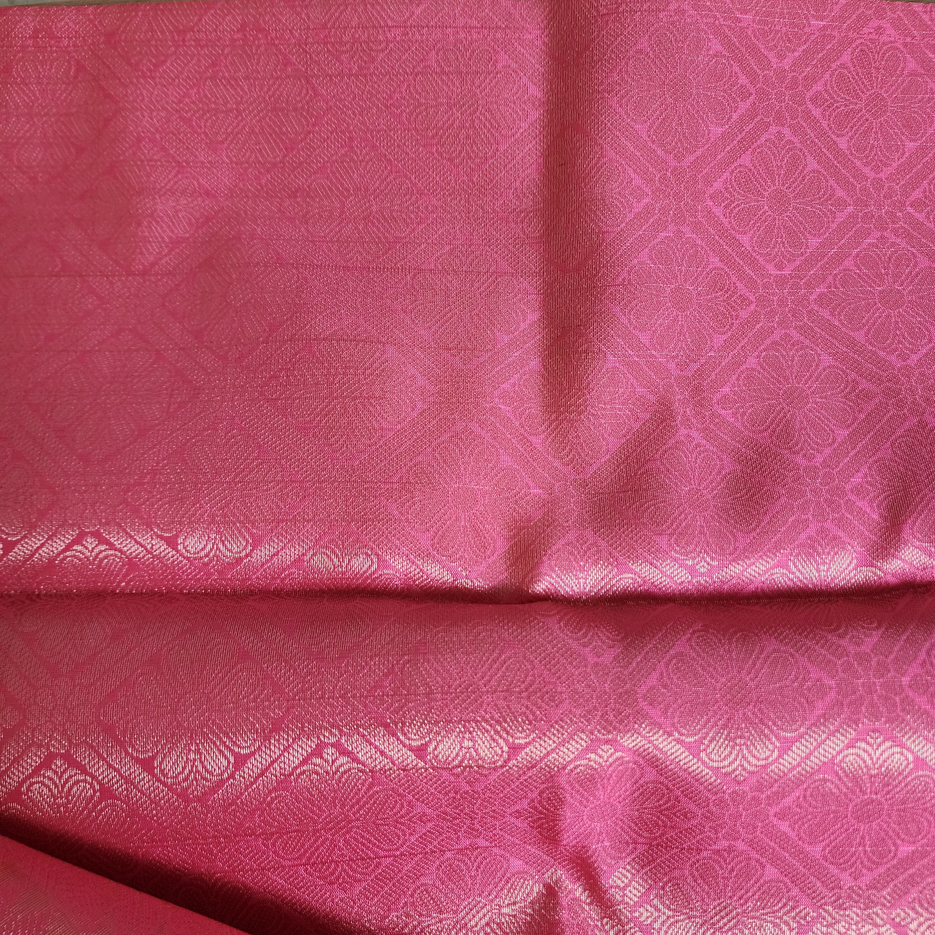 Unique Coral Pink & Beige Kanjivaram style Banarasi Tissue Saree
