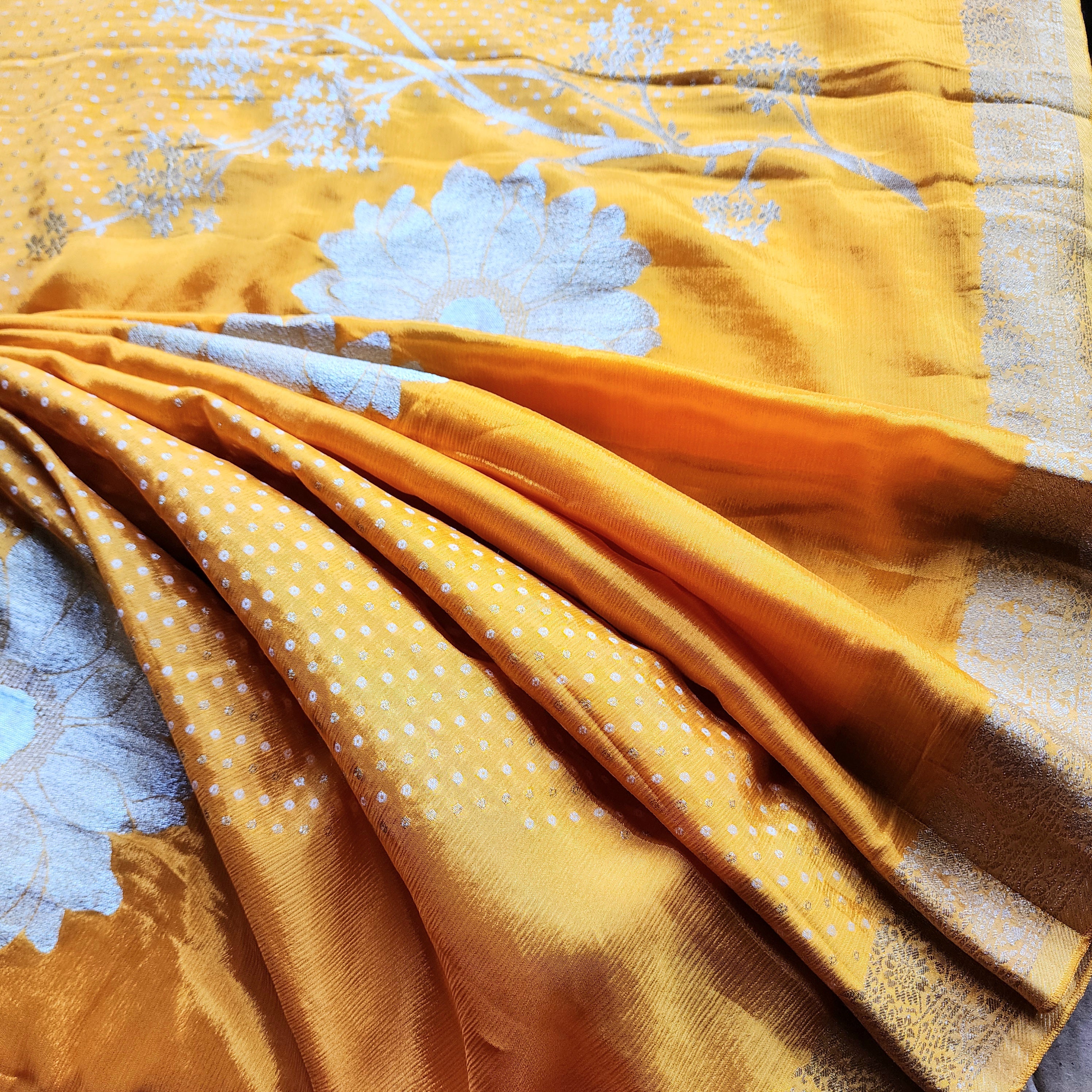 Marigold Mustard Yellow Crepe Silk Saree