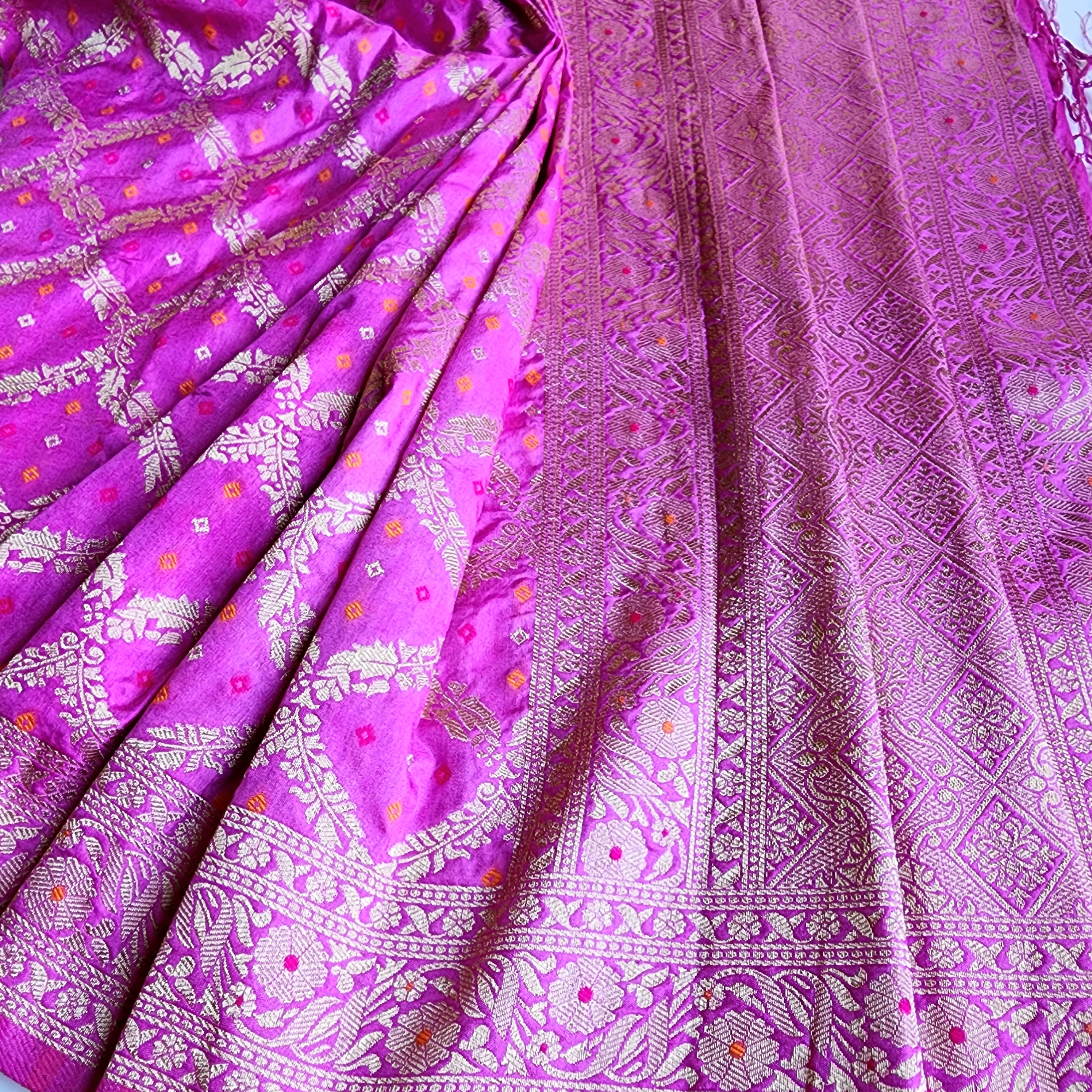 Orchid Purple Bandhani Dupatta with Traditional Jaal