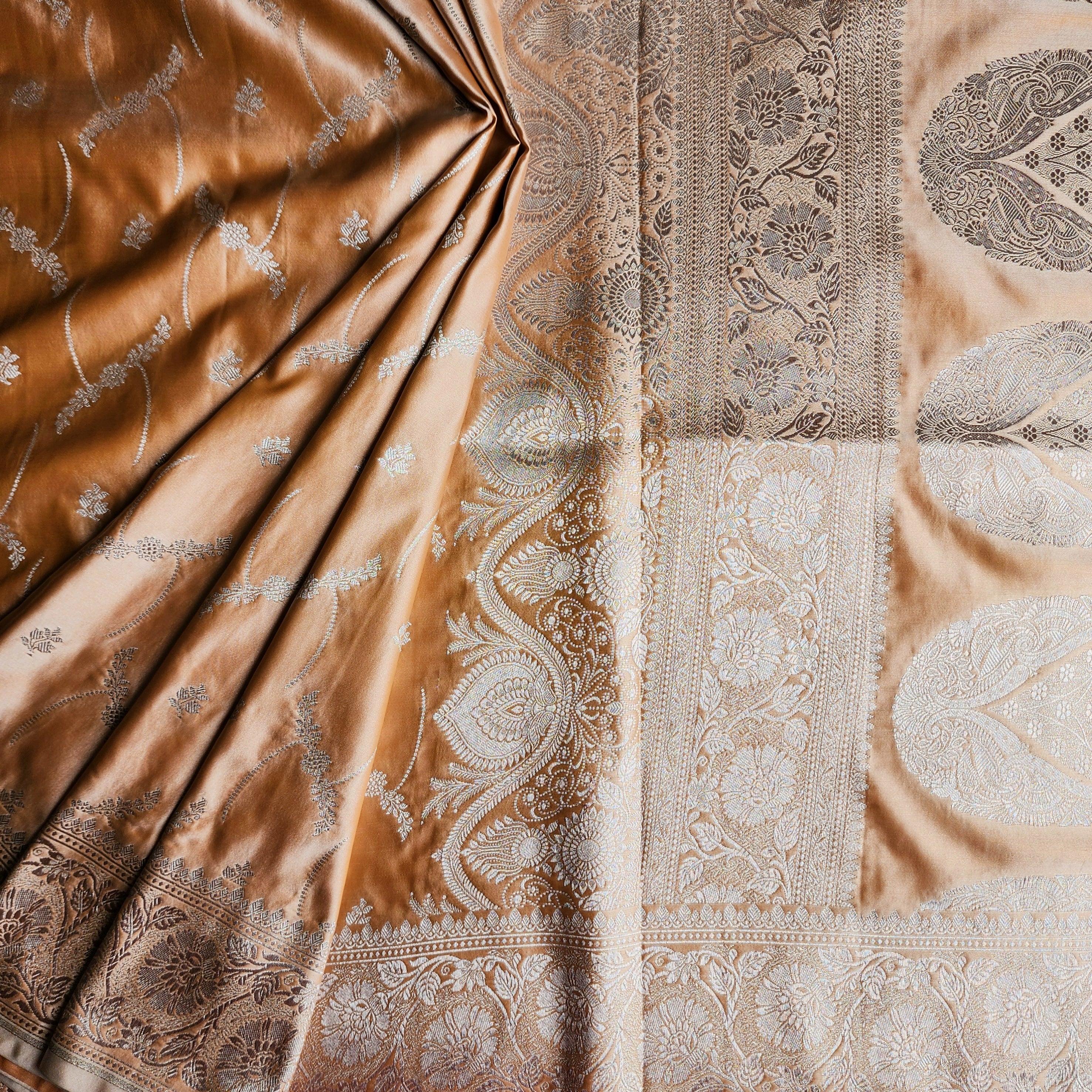 Pastel Beige Banarasi Katan Silk Saree with Light Gold Zari weaving