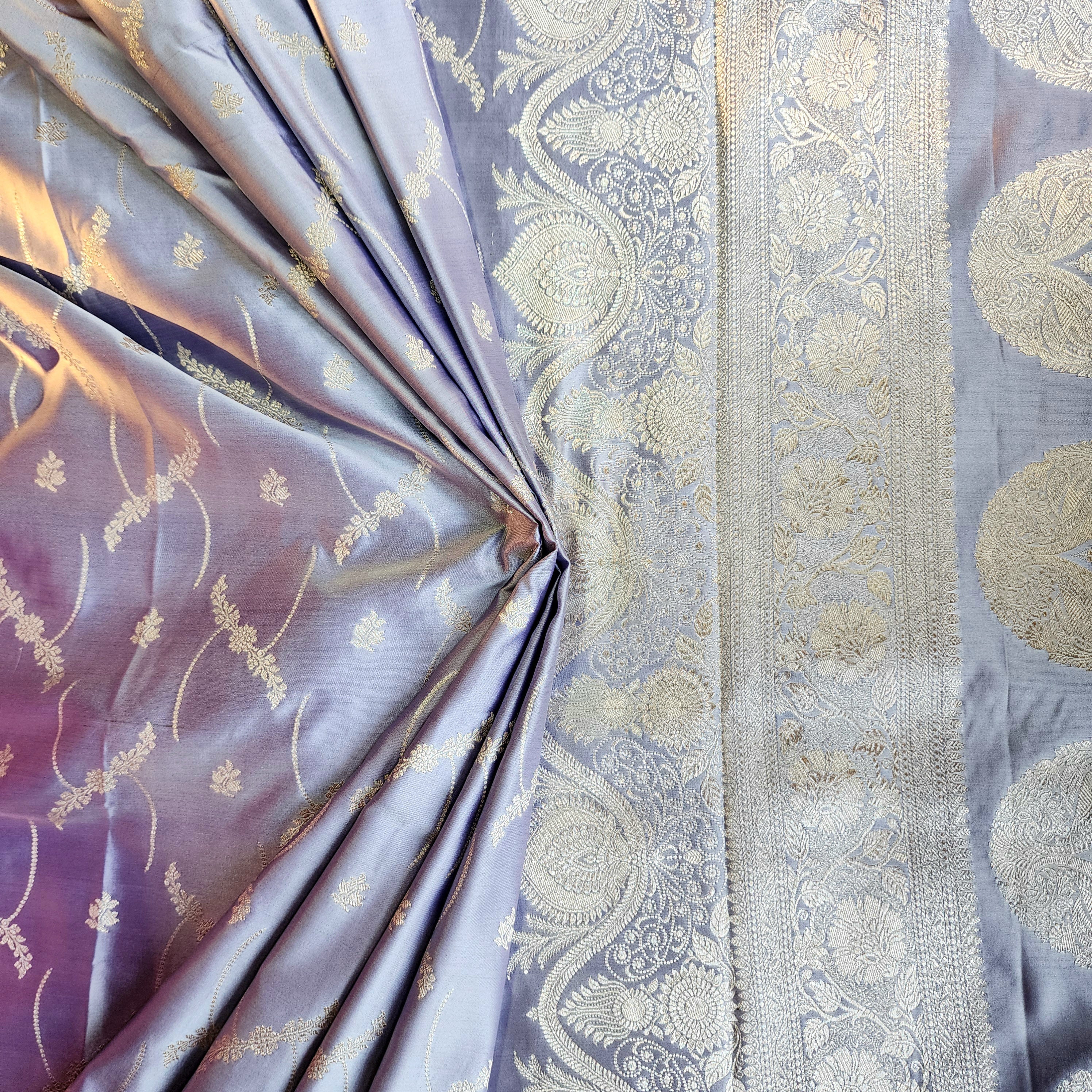 Pastel Lilac Banarasi Katan Silk Saree with Light Gold Zari weaving