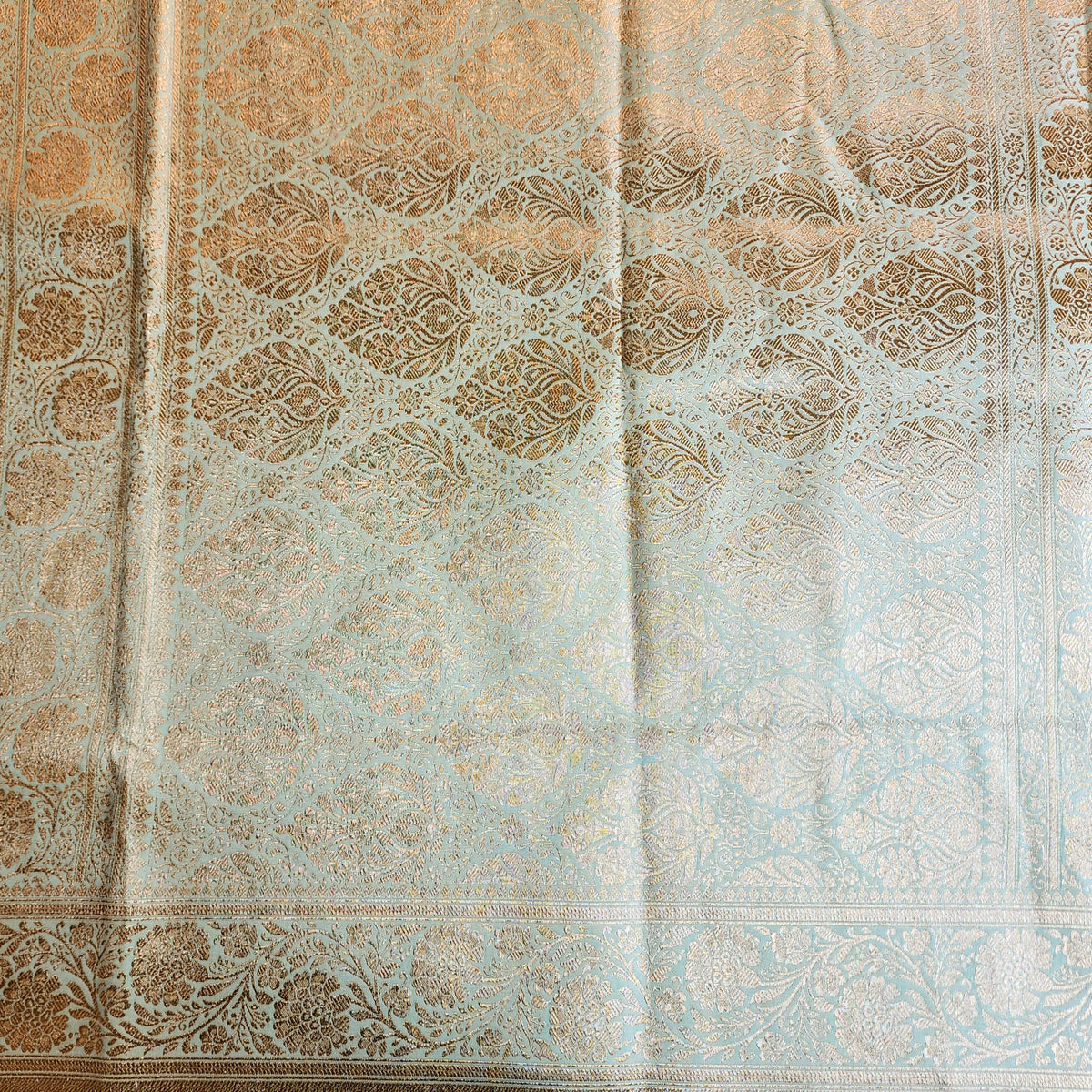Rich Mint Green Banarasi Silk Saree with Gold Zari Weaving