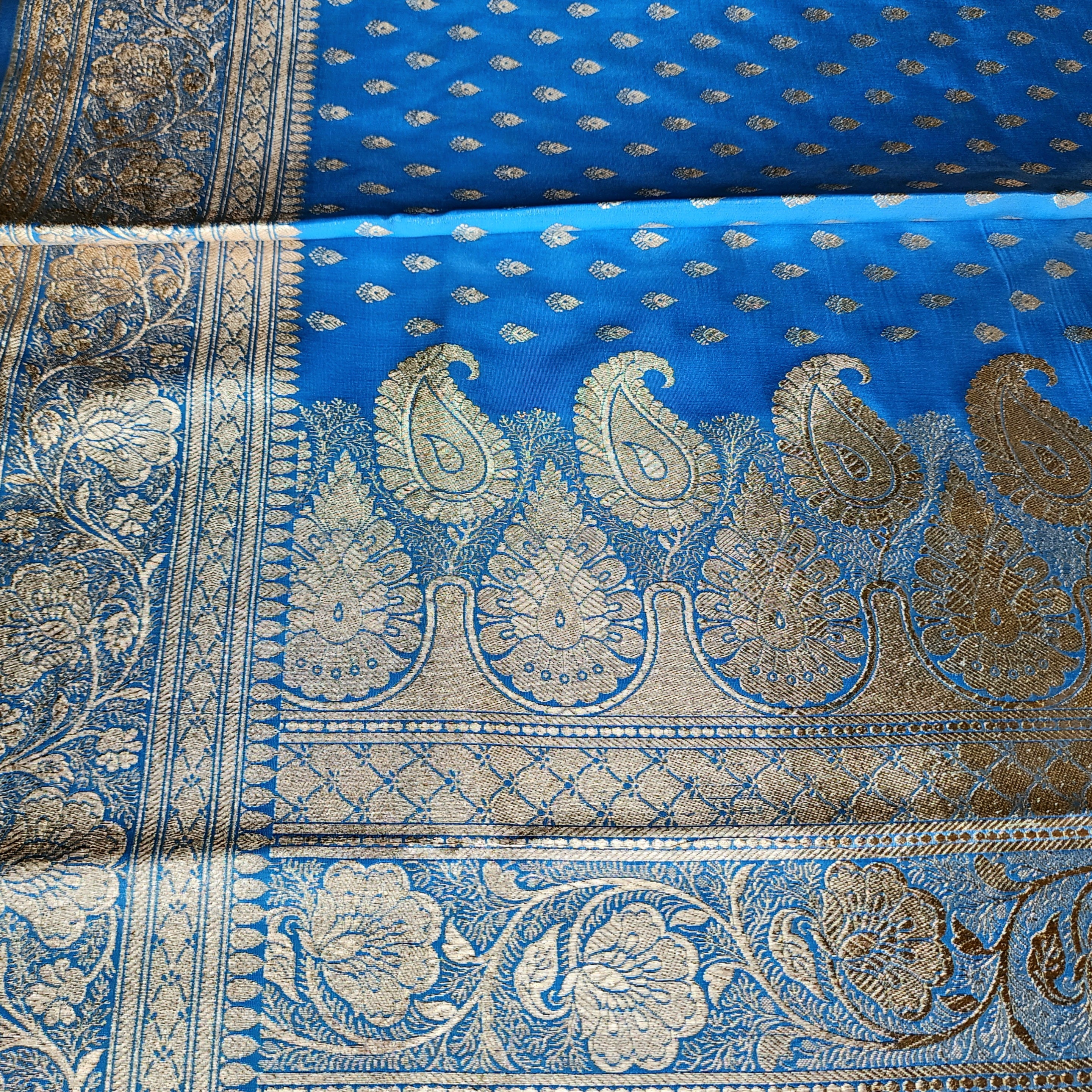 Rich Electric Blue Banarasi Silk Saree with Gold Zari Weaving
