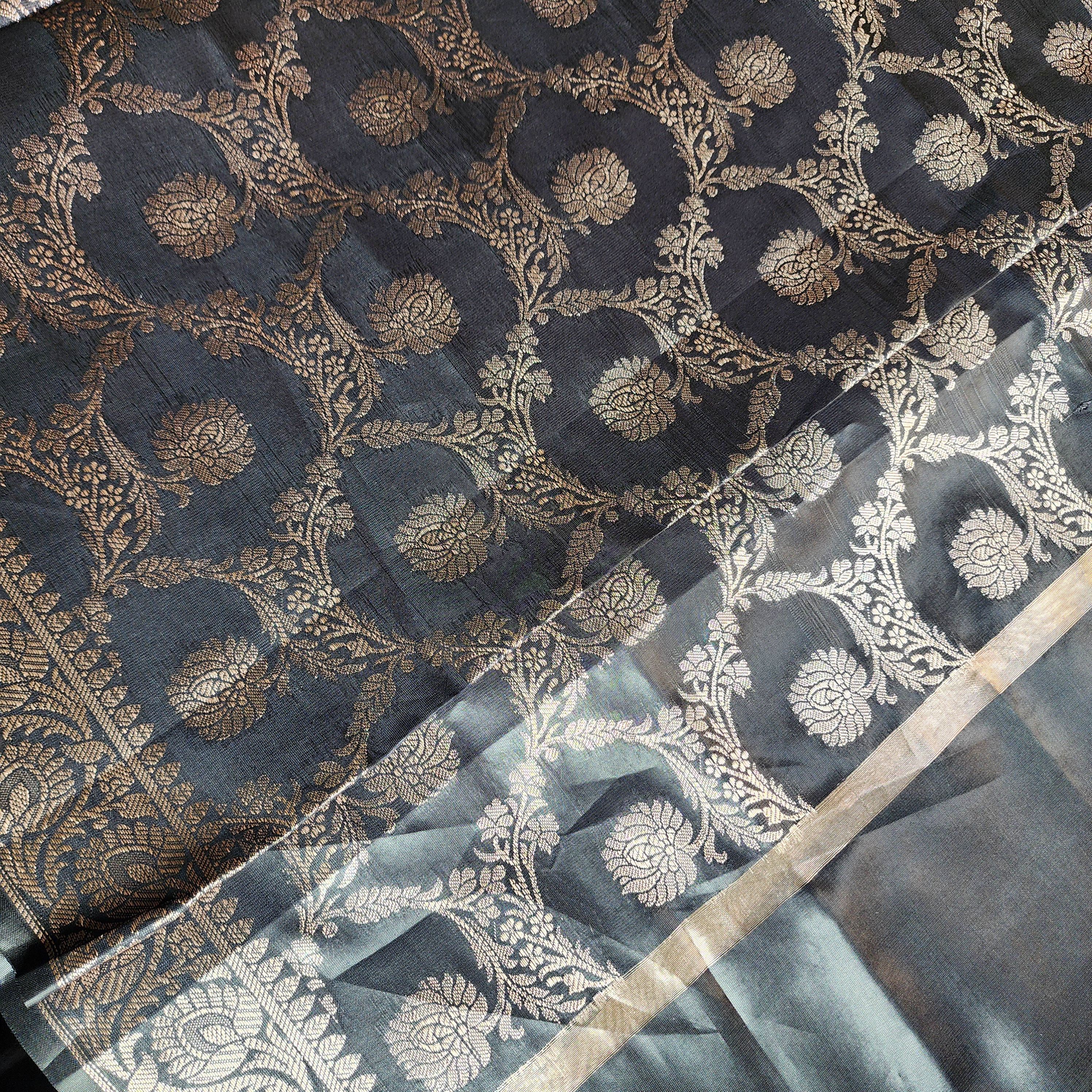 Black Semi Silk Zari Dupatta