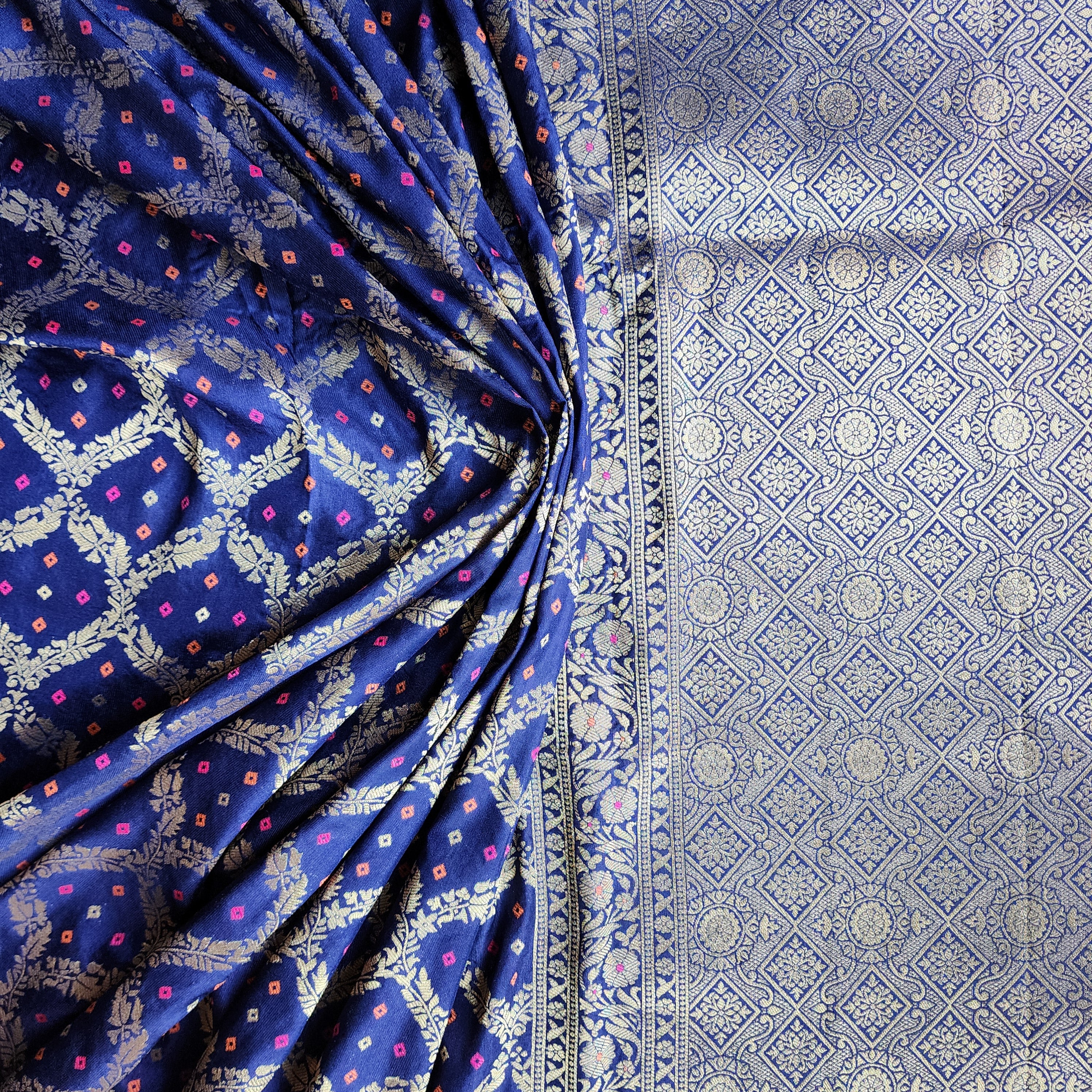 Royal Blue Bandhani Dupatta with Traditional Jaal