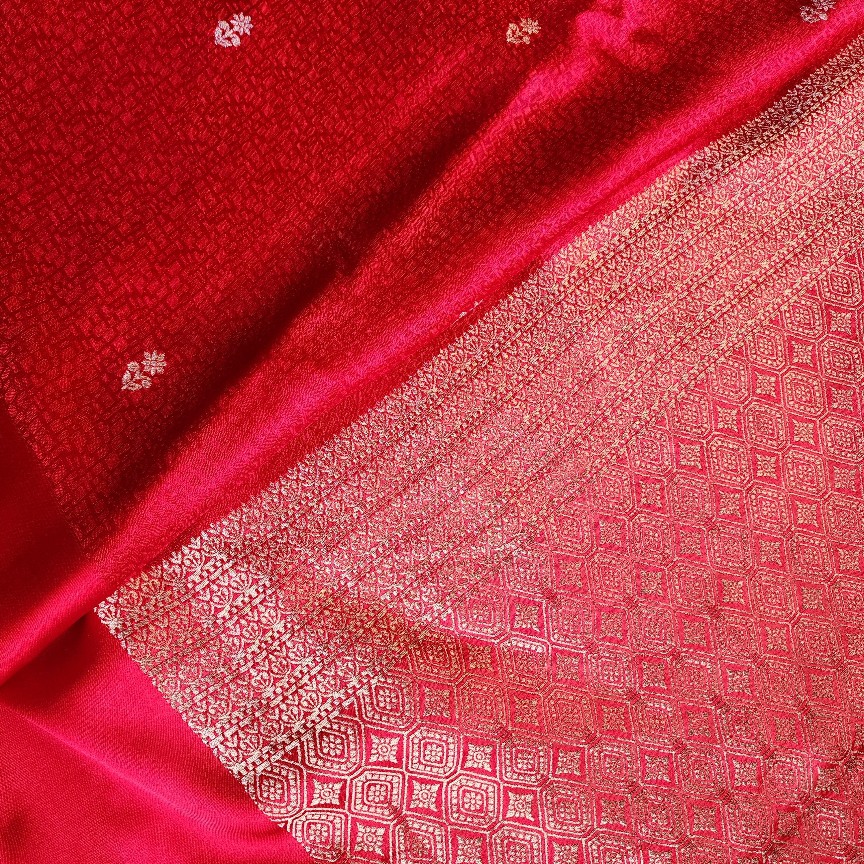 Crimson Red Mashru Tanchoi Saree with Gold Zari