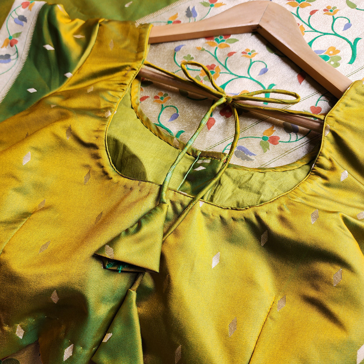 Raahi - Popati Green Paithani Silk Saree with Stitched Blouse