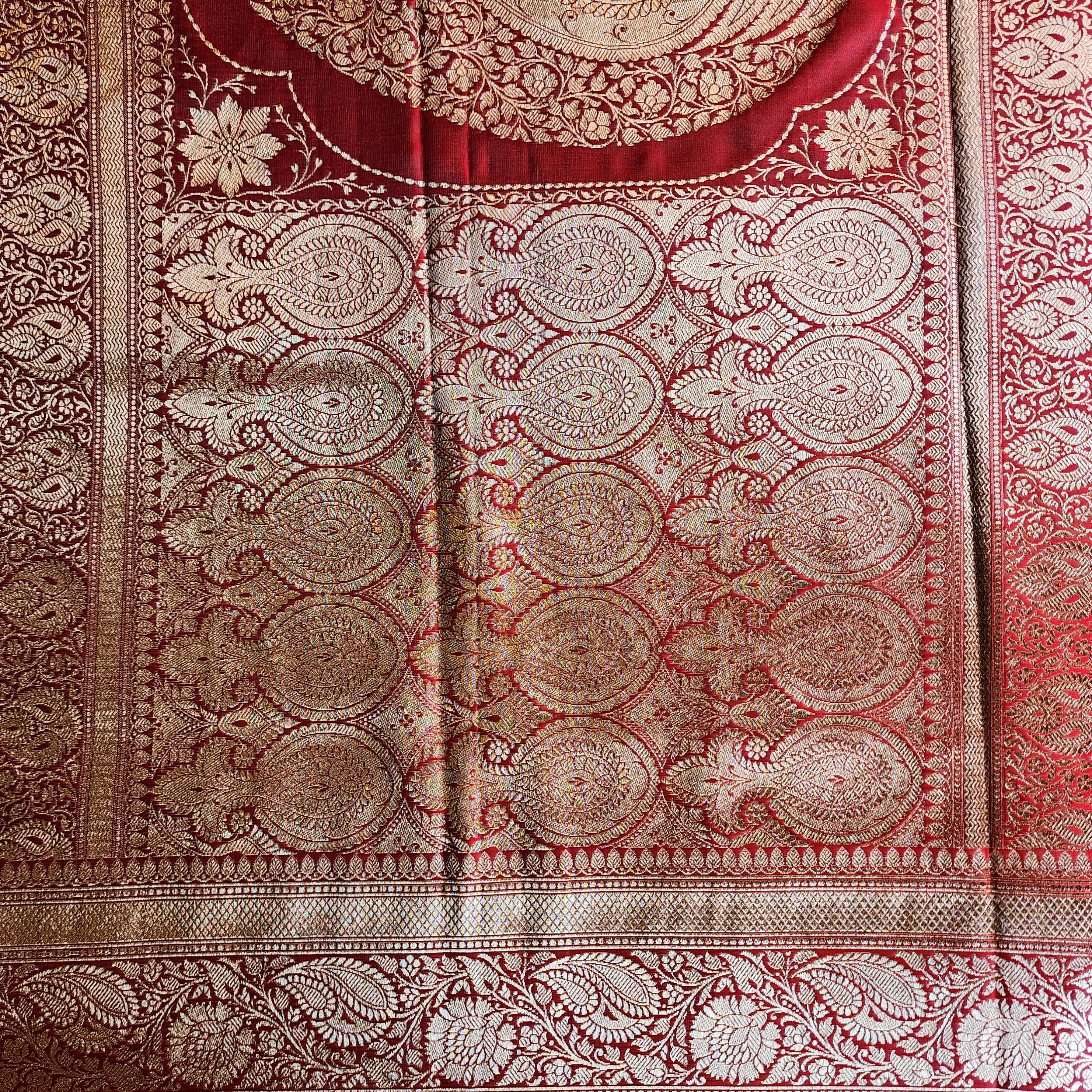 Rich Rose Pink Pure Banarasi Katan Silk Saree with light Gold Zari Weaving