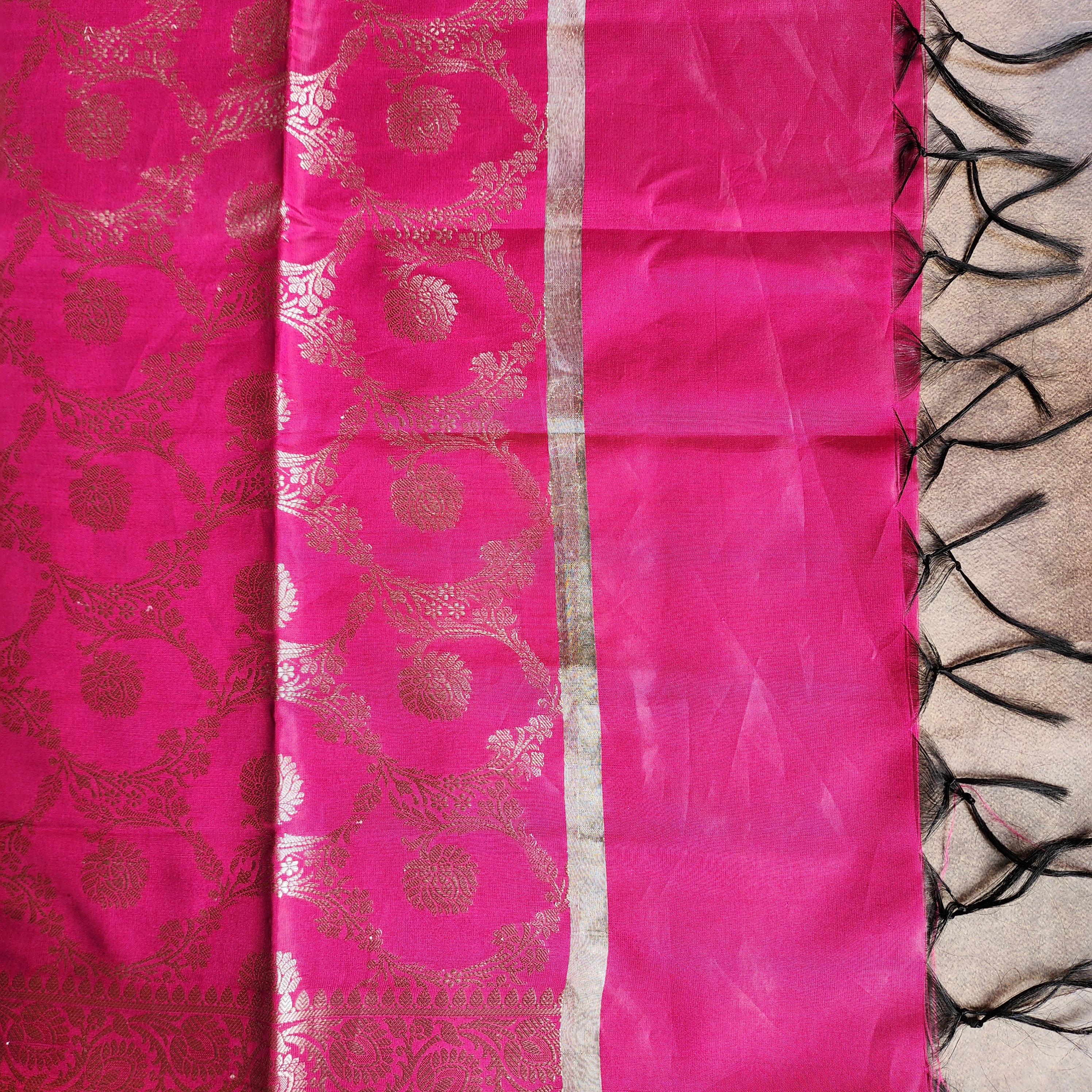 Rani Pink Semi Silk Zari Dupatta