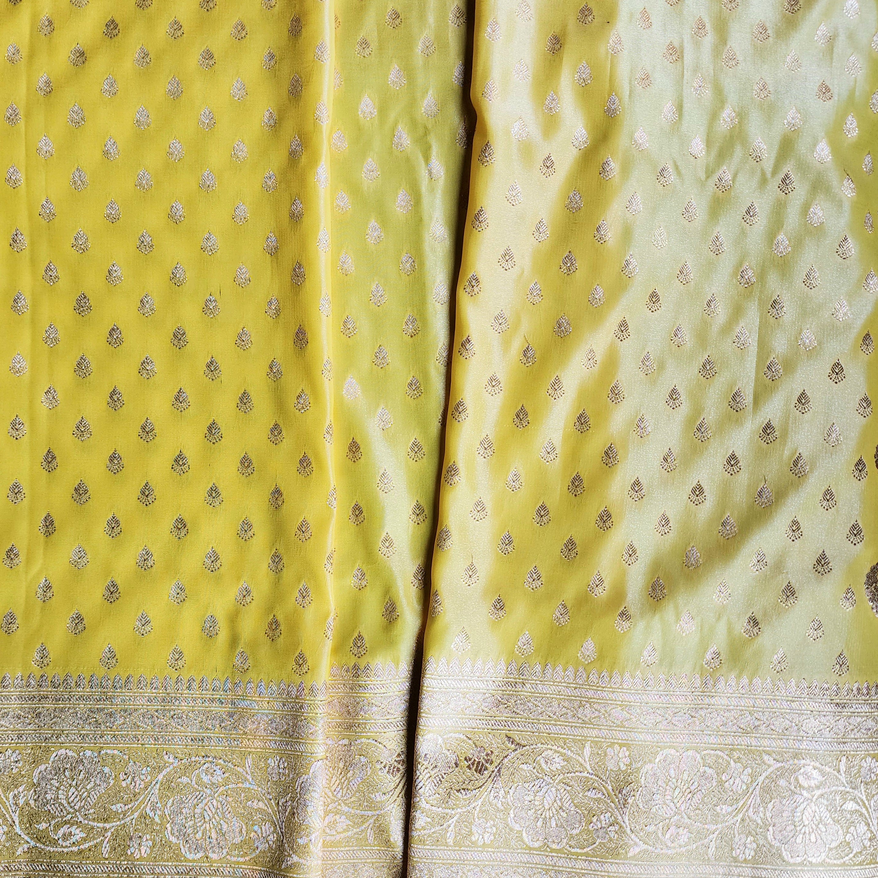 Rich Lemon Yellow Banarasi Silk Saree with Gold Zari Weaving