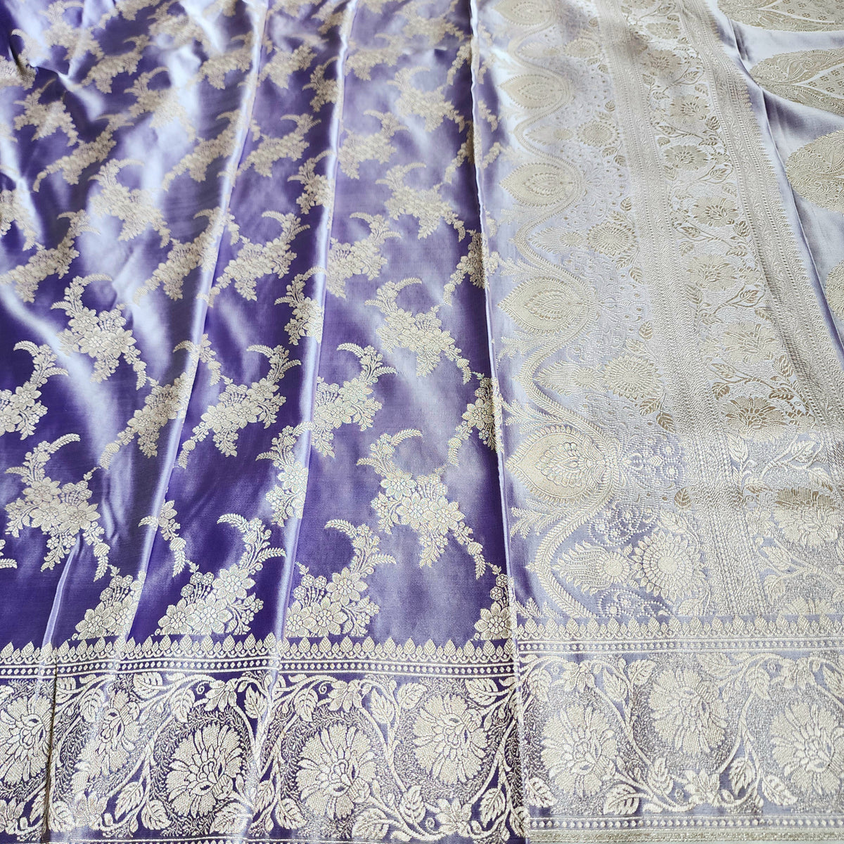 Mauve Banarasi Katan Silk Saree with Floral Vine Jaal