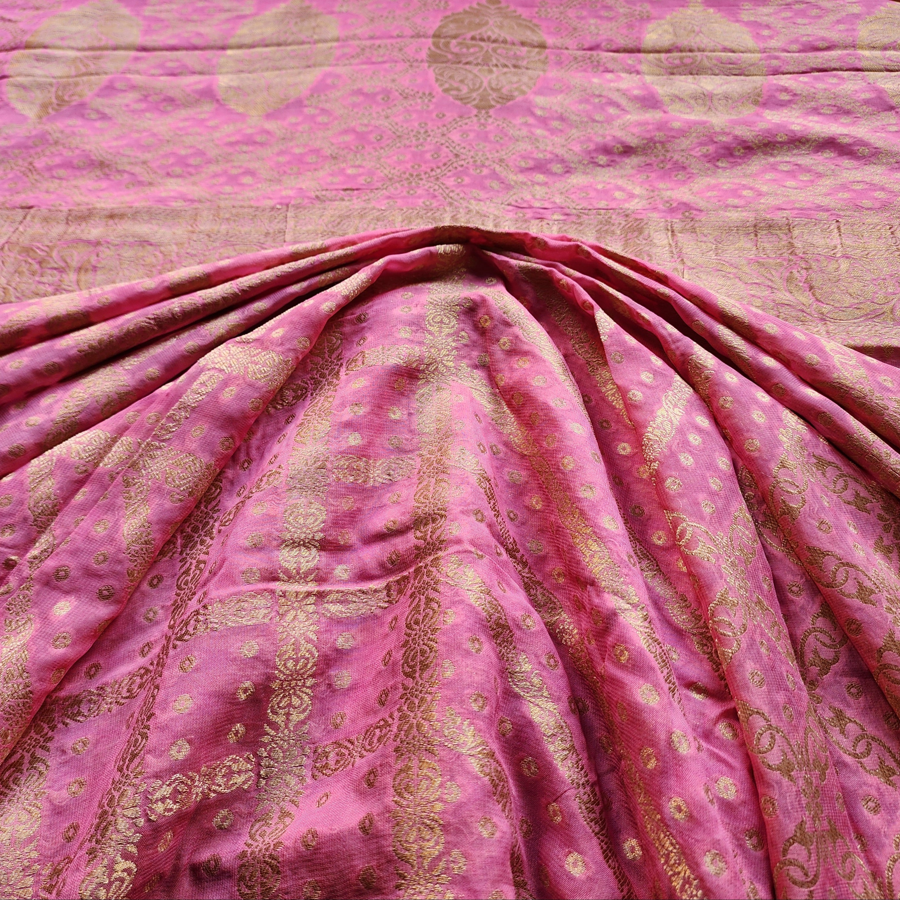 Pastel Pink Pure Khaddi Georgette Banarasi Saree with Golden Zari