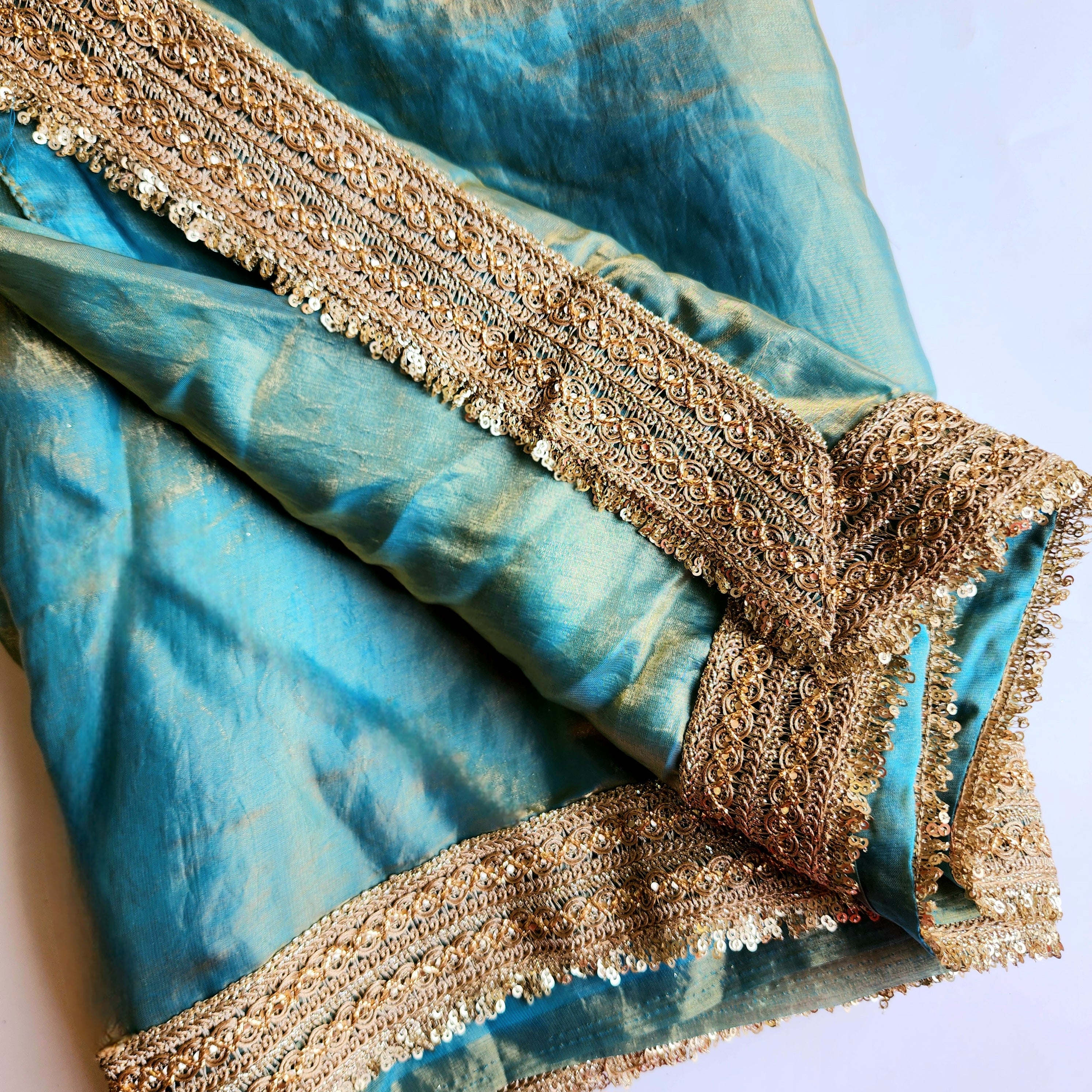 Teal Designer Chiffon Silk Saree