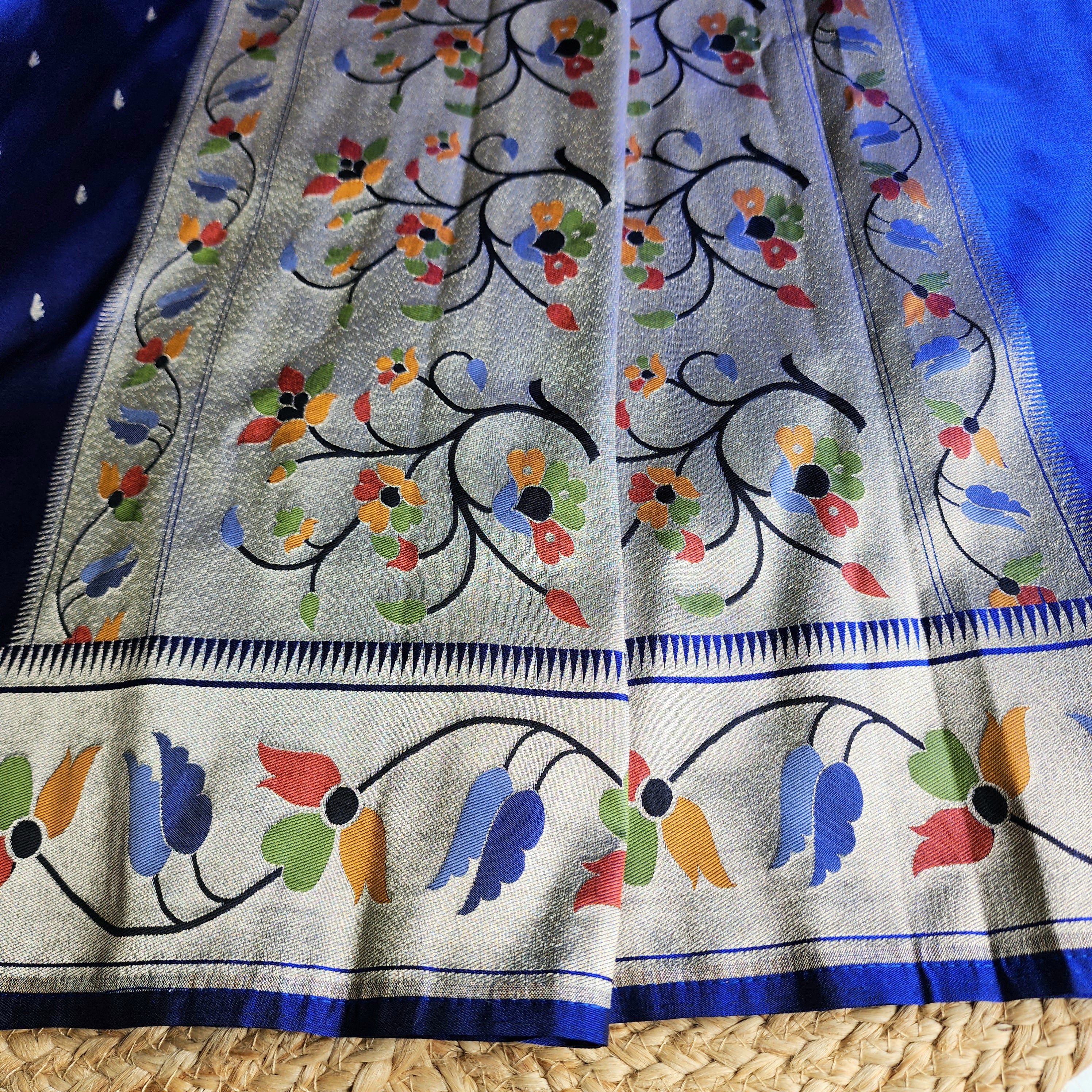 Raahi - Royal Blue Paithani Silk Saree with Stitched Blouse