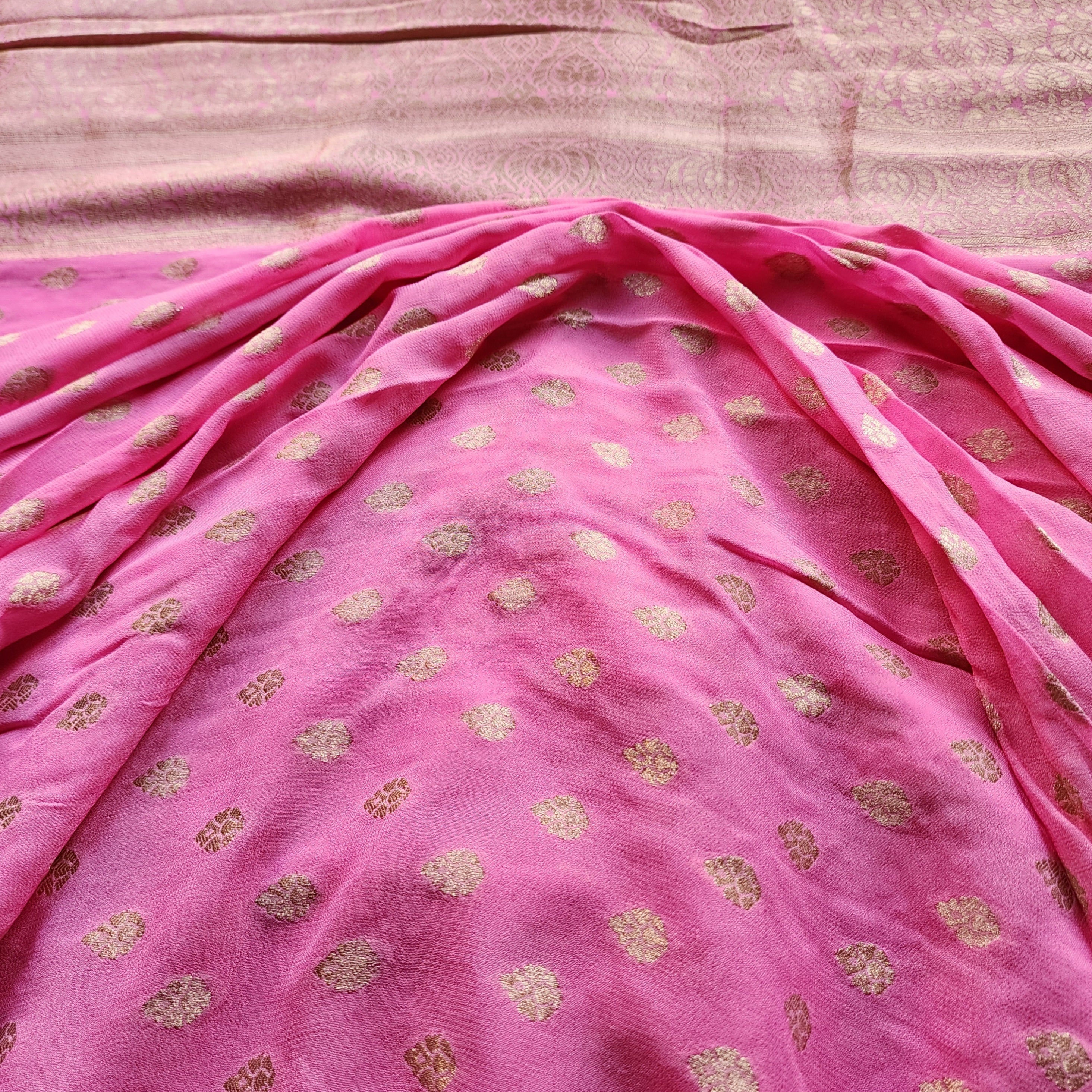 Light Pink Khaddi Georgette Pure Banarasi Saree with Golden Zari