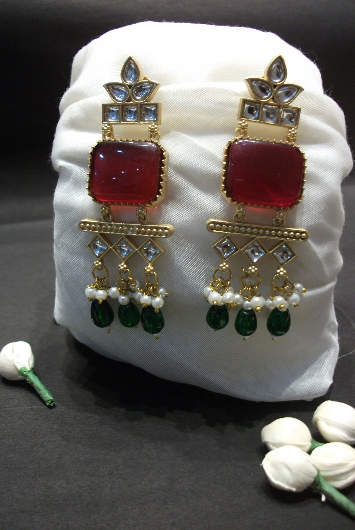 Ruby & Emerald Kundan Chandelier Earrings