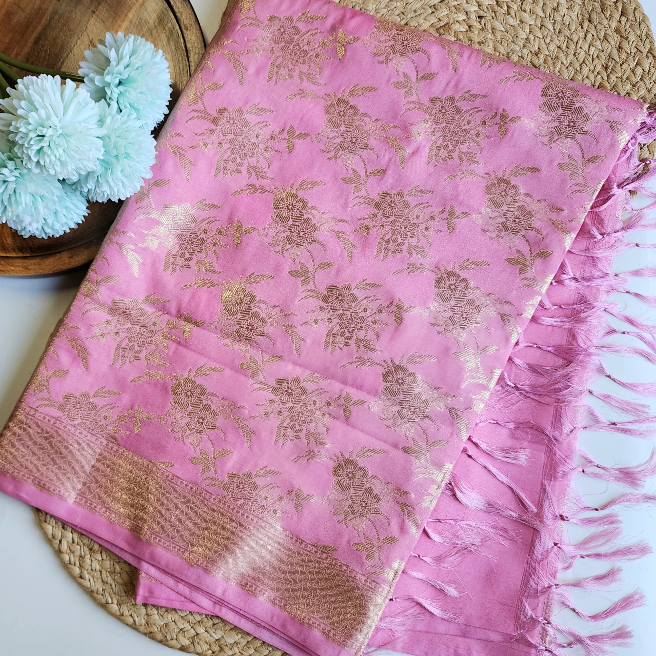 Vibrant Pink Banarasi Dupatta - Floral Brocade Zari