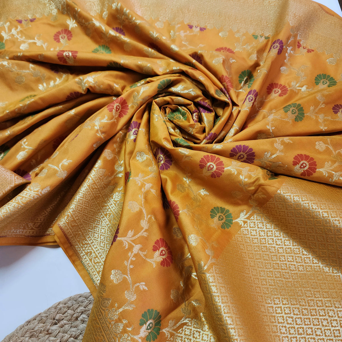 Banarasi Silk Floral Jaal Dupatta - Mustard Gold