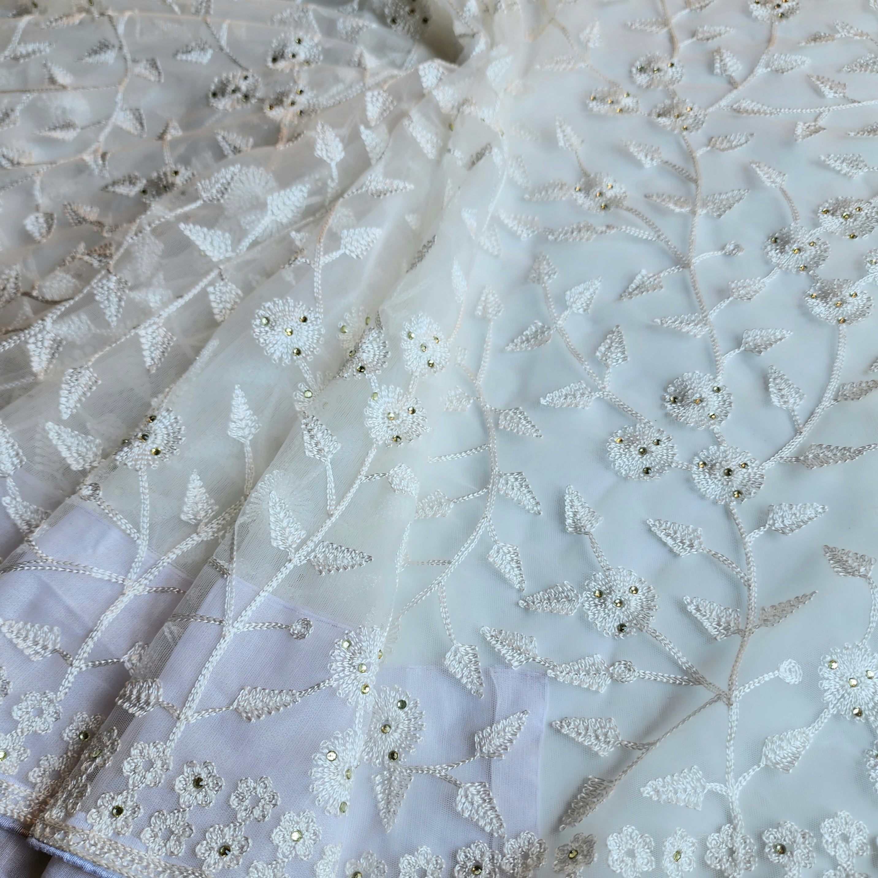 Embroidered Net Designer Saree in White