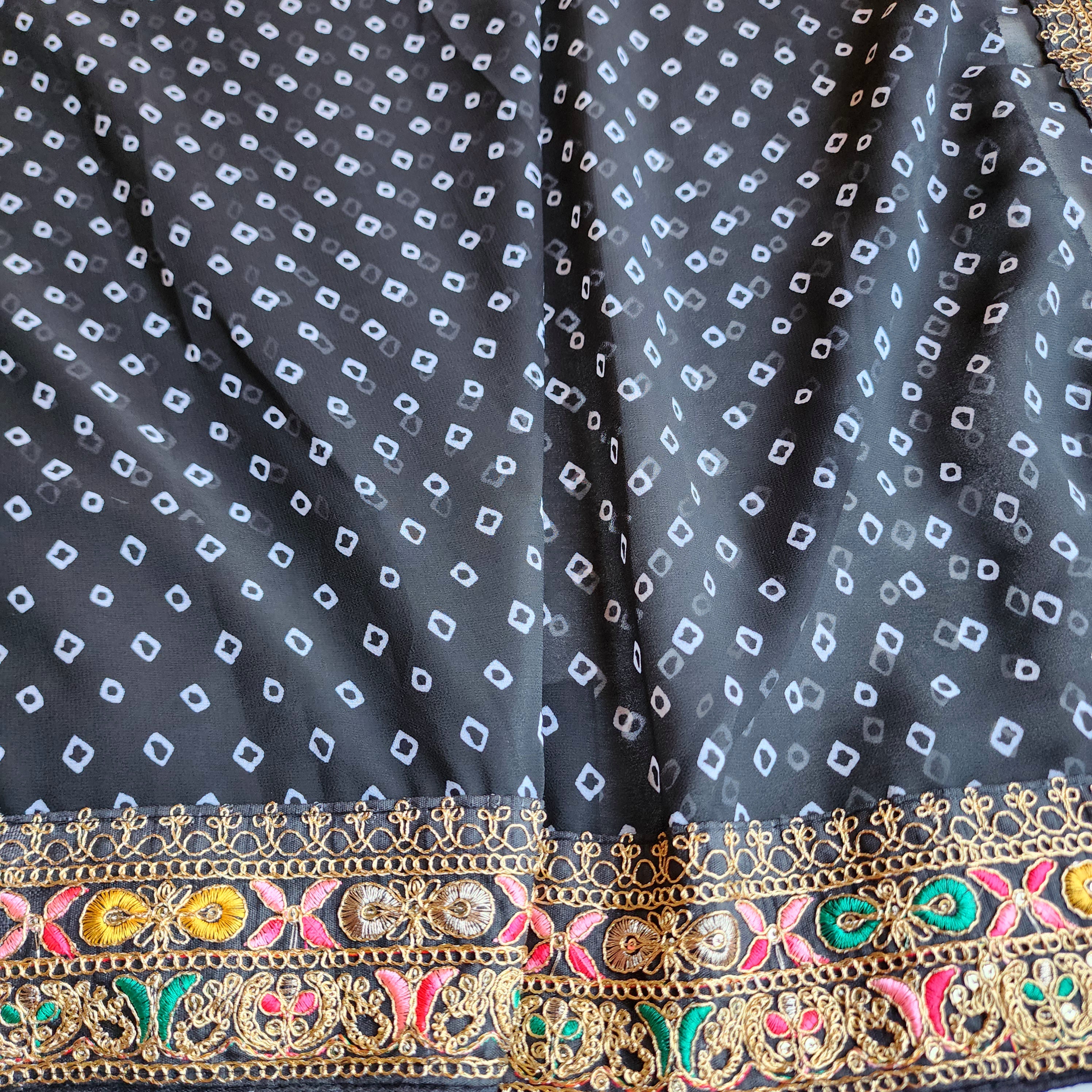 Embroidered Bandhani Designer Saree in Black